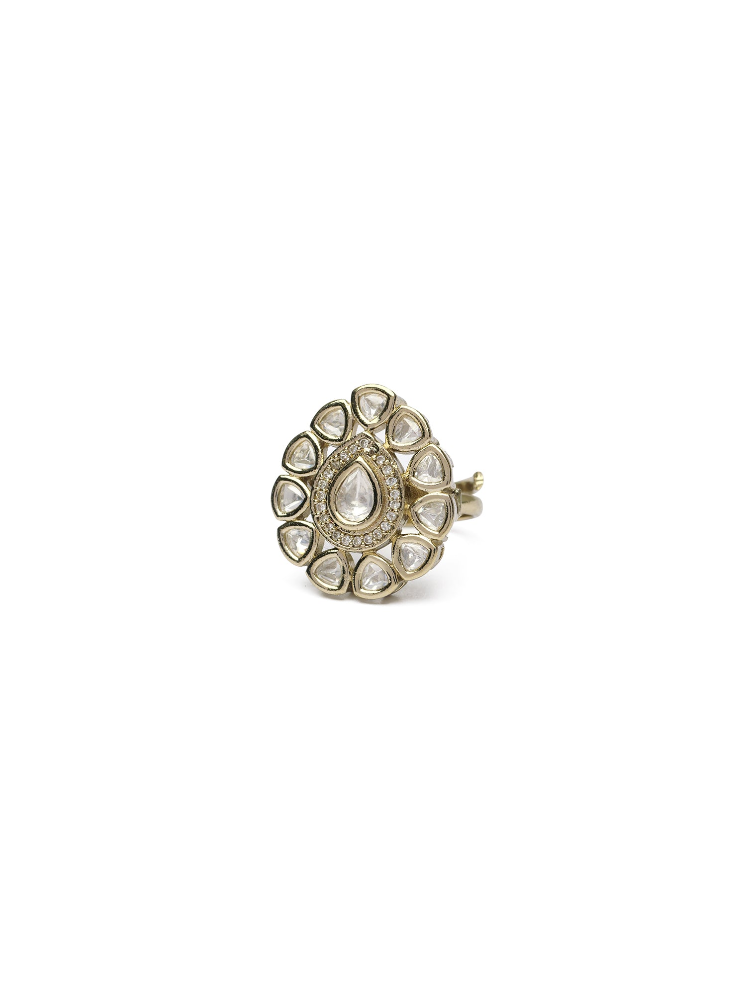 Niya Kundan Ring in White and Antique Gold