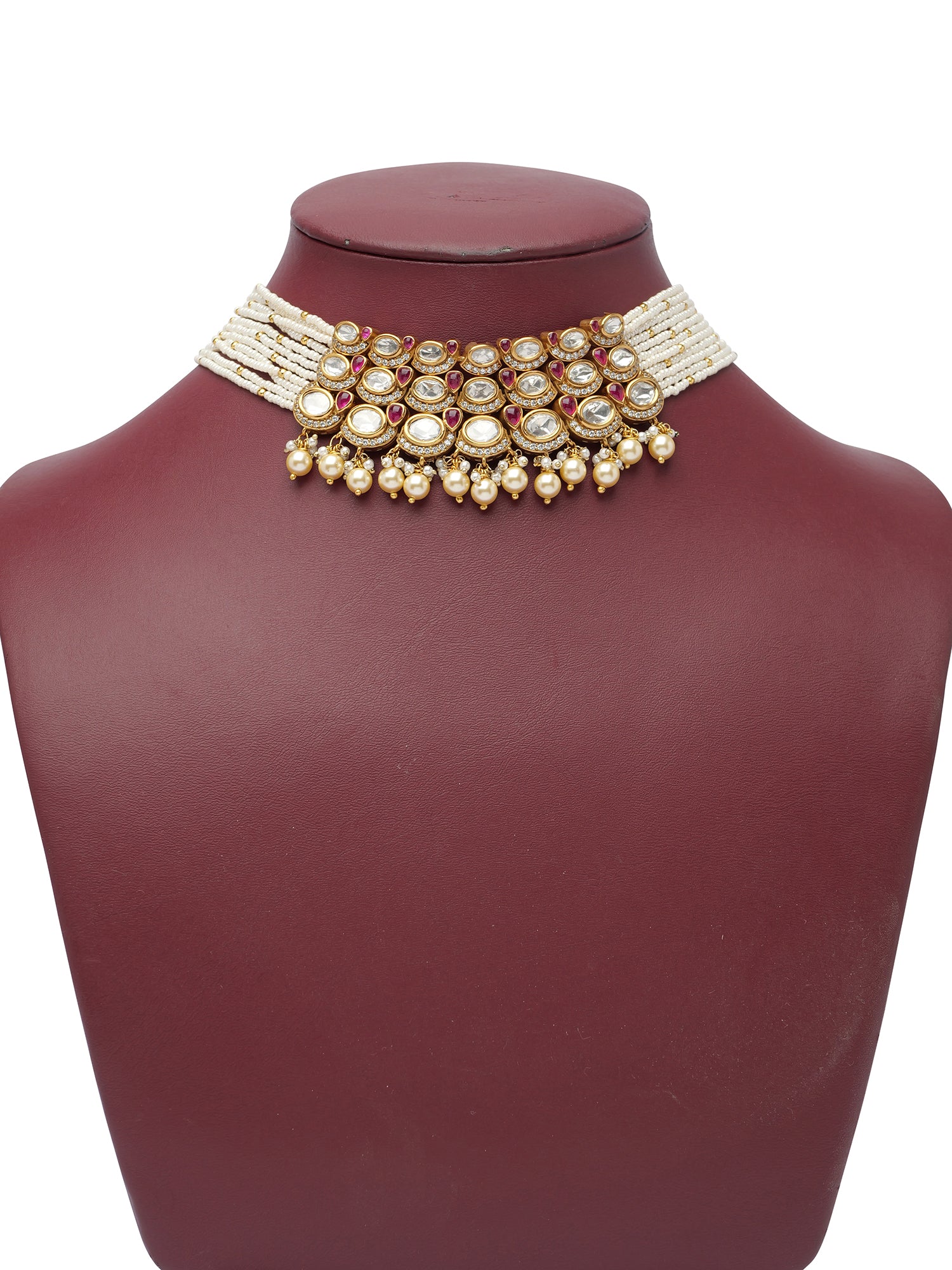 Noorani Kundan Choker Set in Ruby and Pearl
