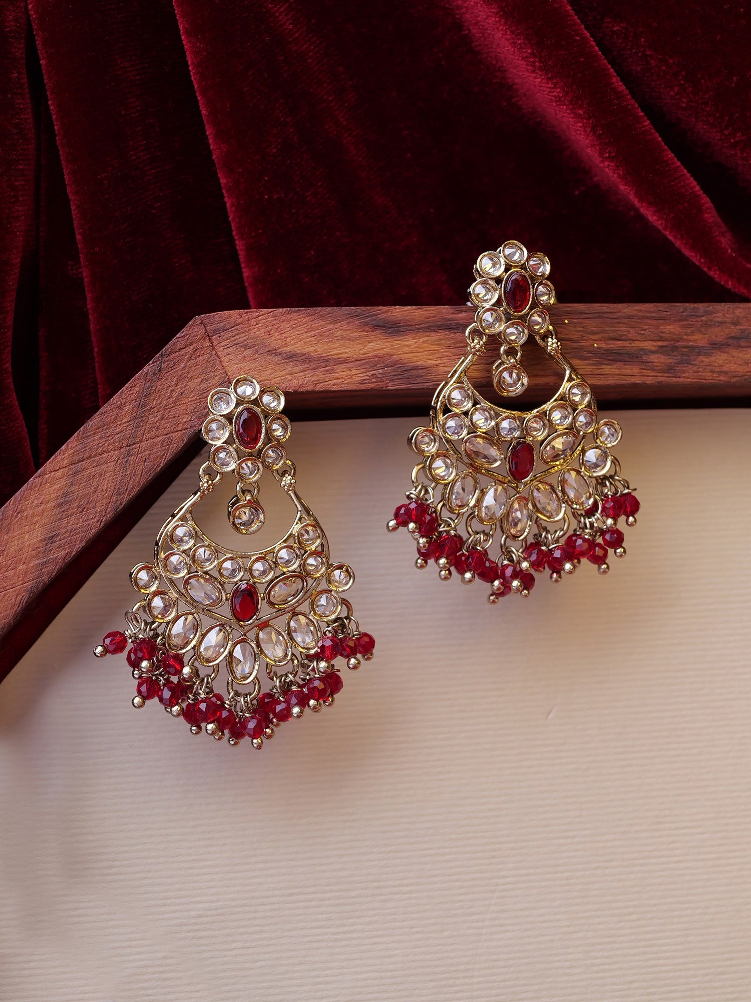 Noreen Chandbali Earrings in Maroon