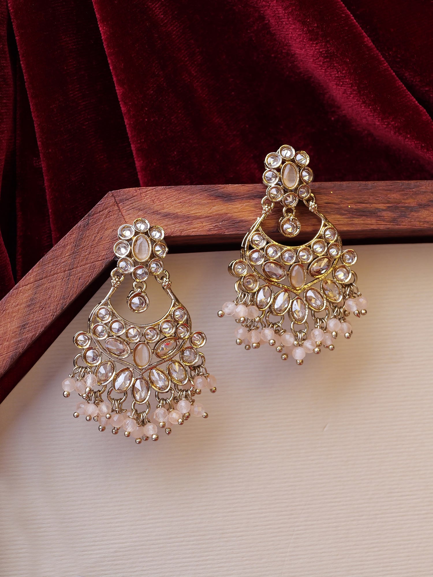 Noreen Chandbali Earrings in Peach