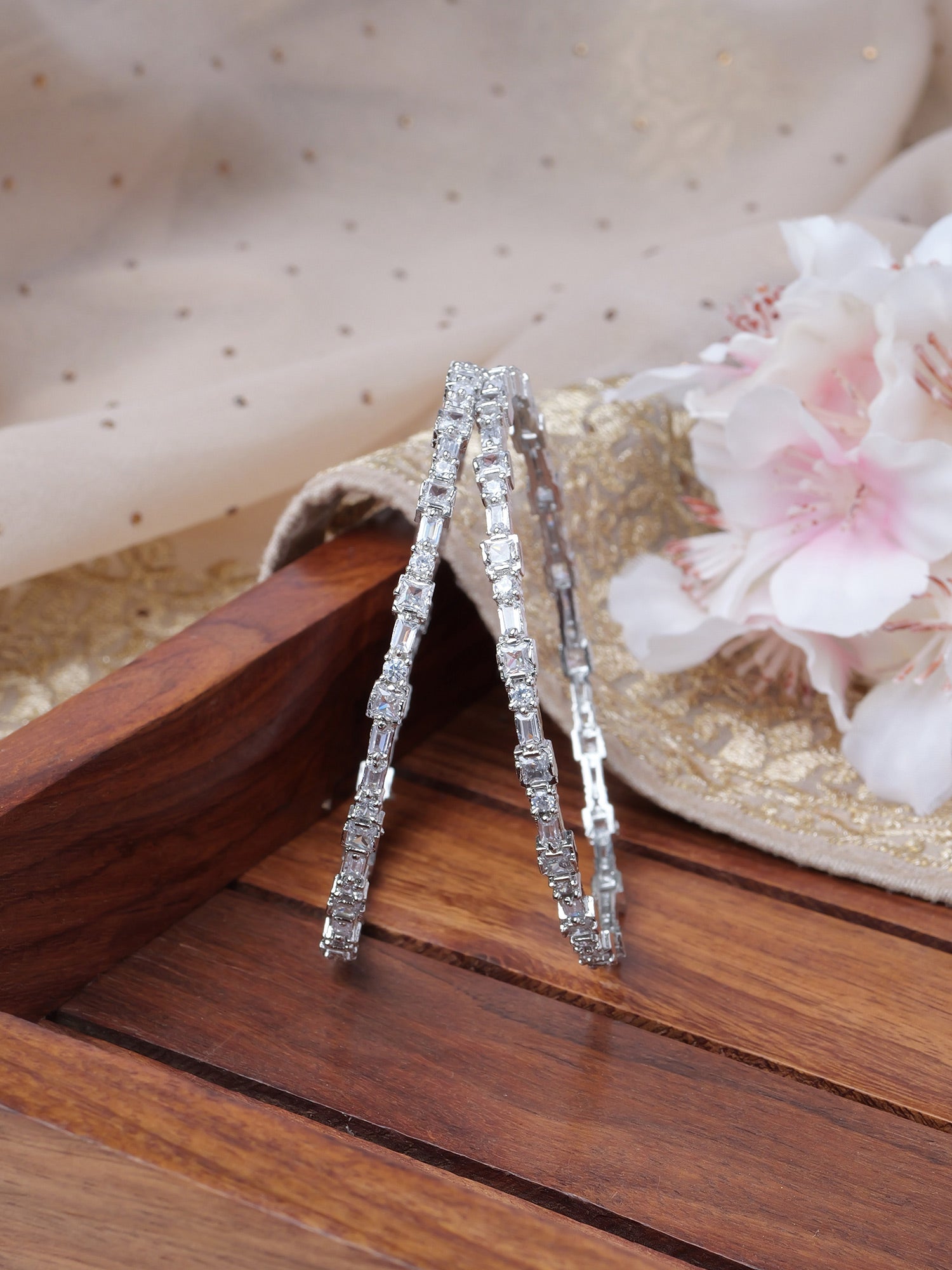 Noura Cubic Zirconia Bangles in Rhodium