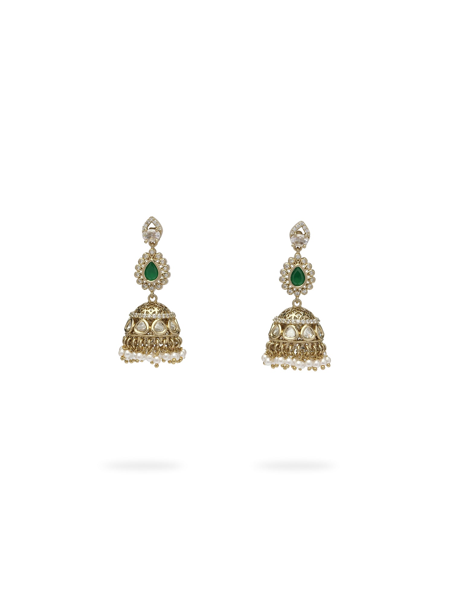 Noura Kundan Necklace Set in Green and Antique Gold