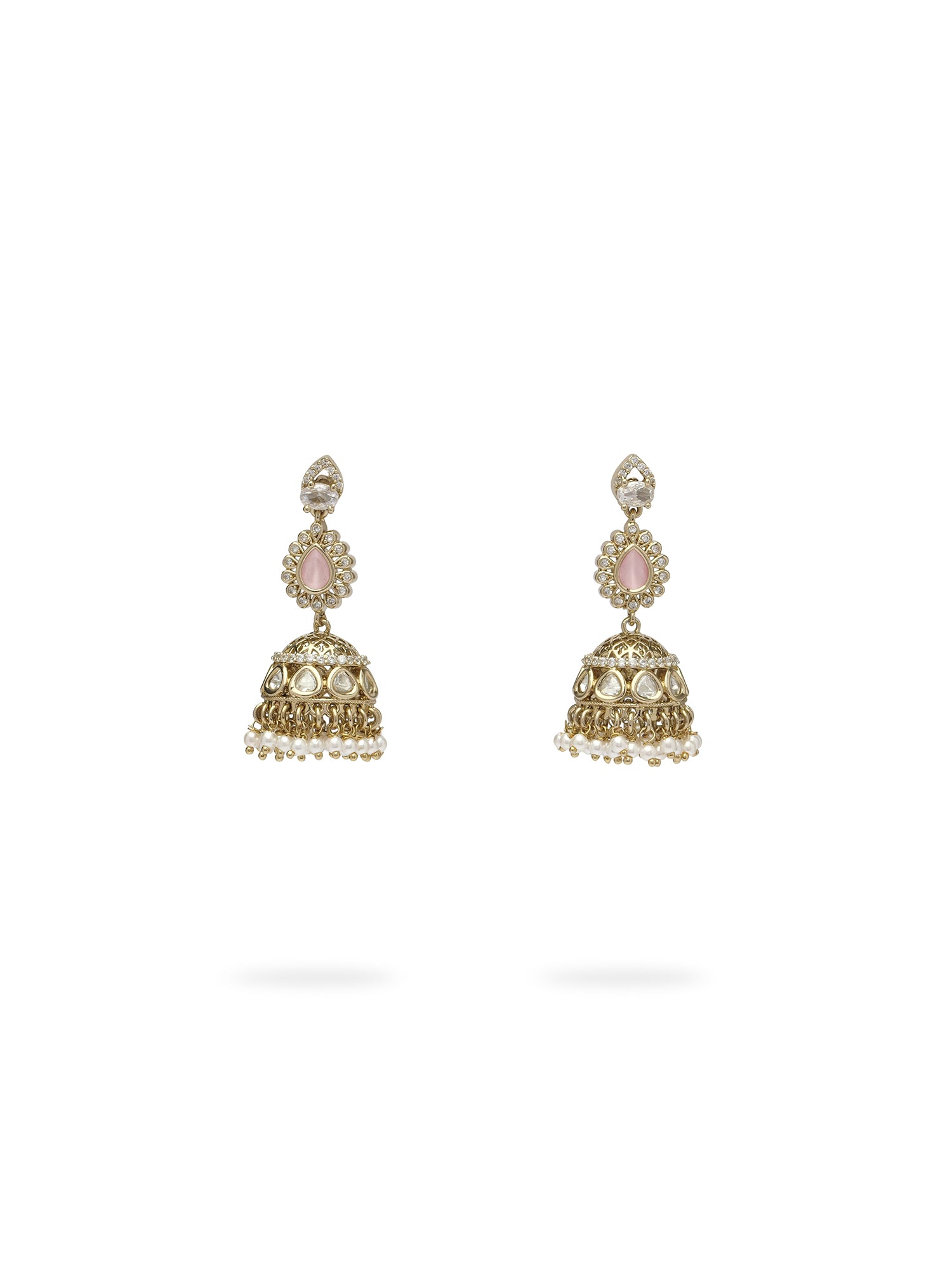 Noura Kundan Necklace Set in Light Pink and Antique Gold