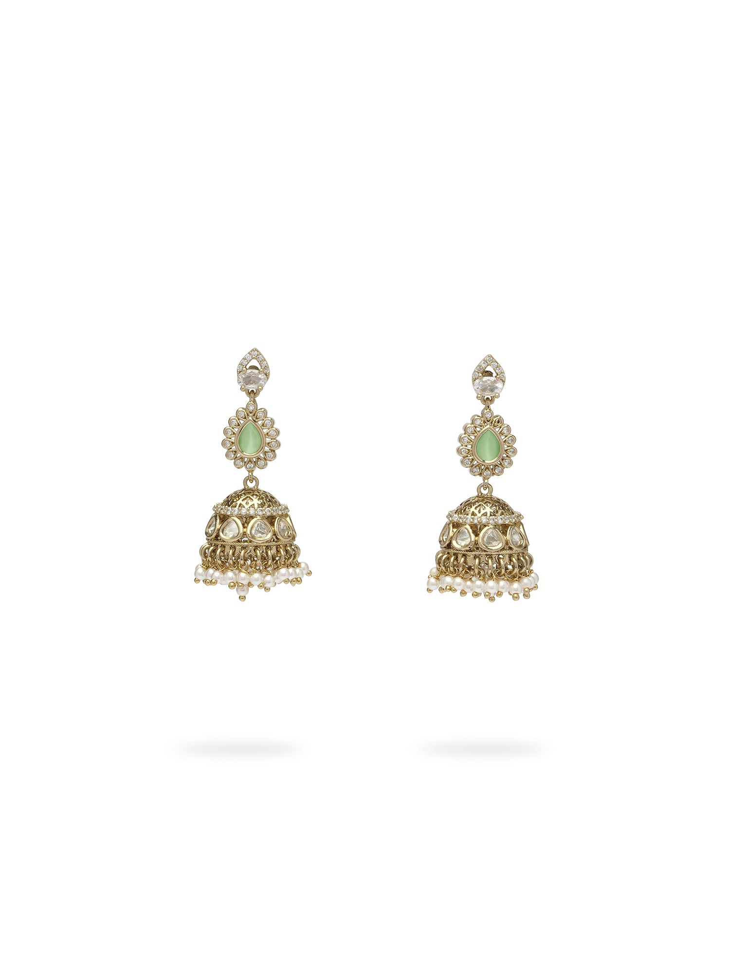 Noura Kundan Necklace Set in Mint and Antique Gold