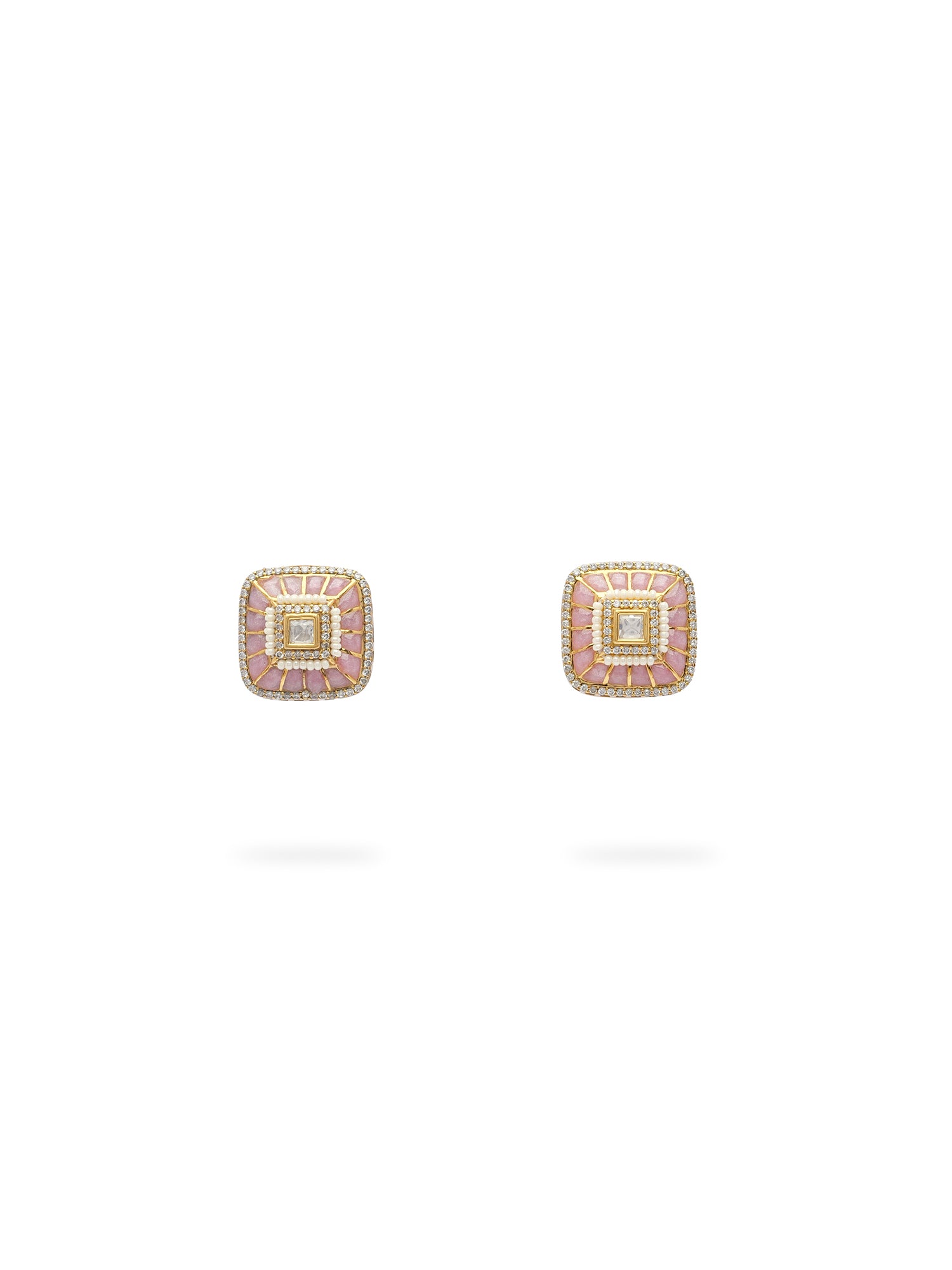 Nurina Kundan Stud Earrings in Light Pink