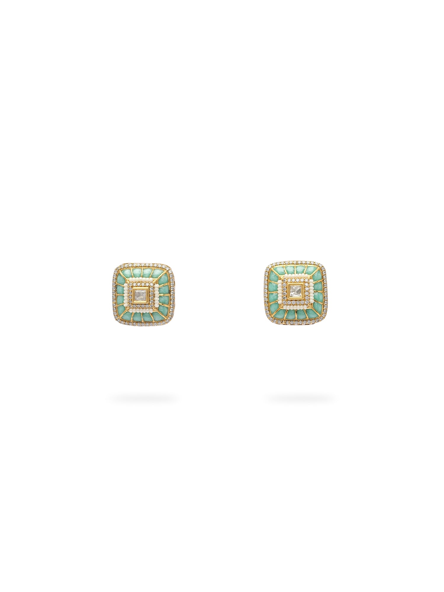 Nurina Kundan Stud Earrings in Mint