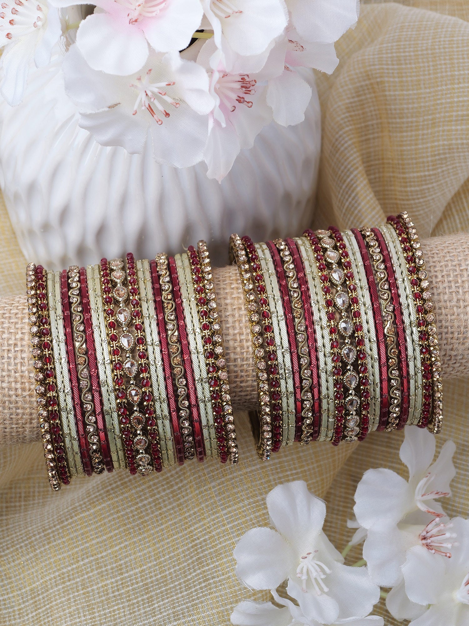 Nuvira Bangle Set in Maroon and Antique Gold