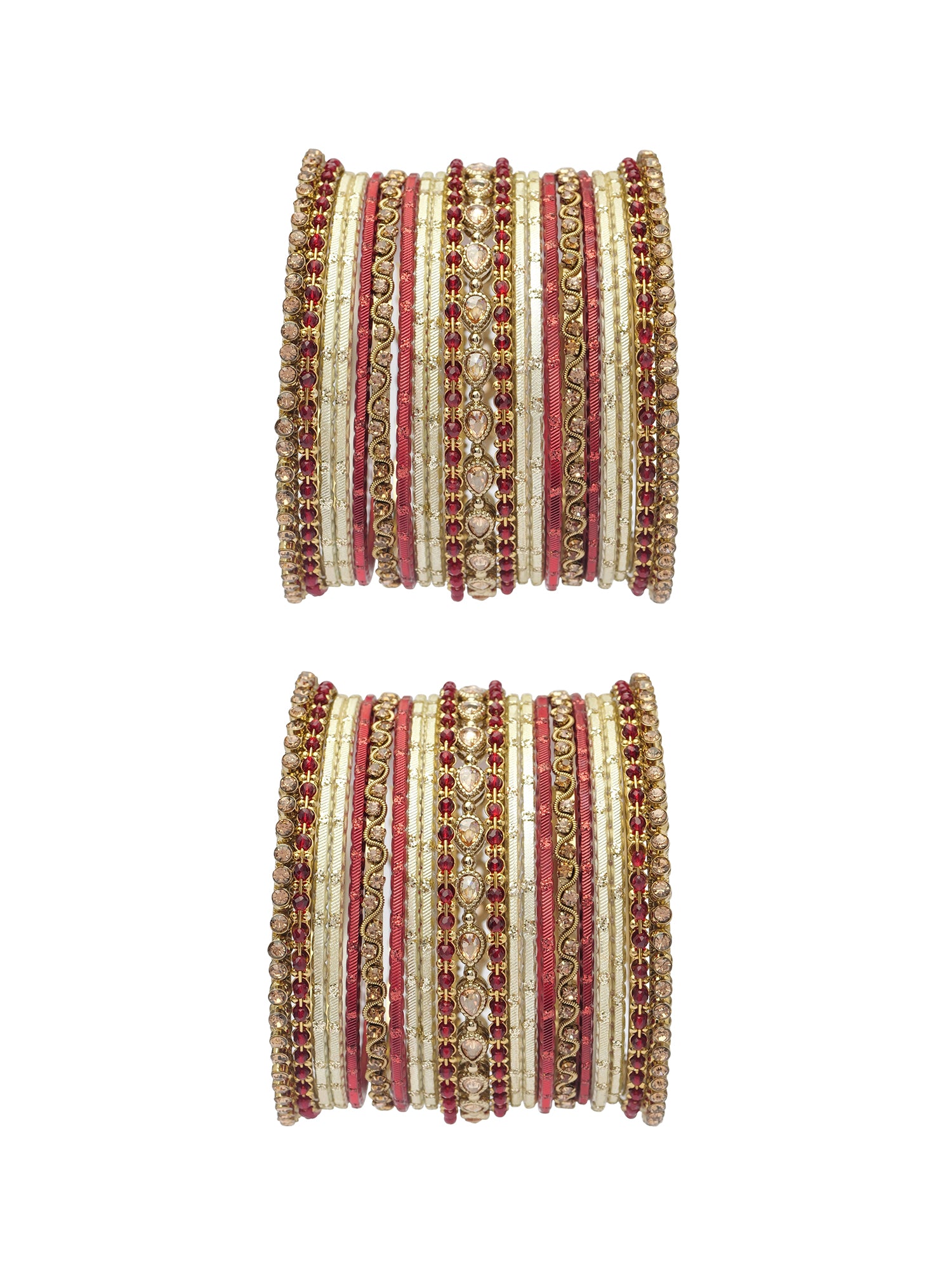 Nuvira Bangle Set in Maroon and Antique Gold