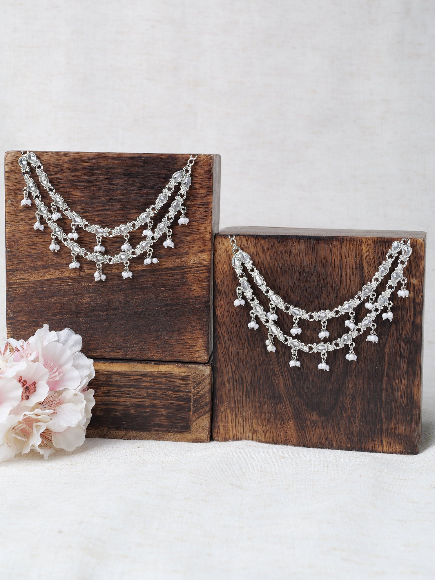 Nysha Ear Chains in Pearl and Rhodium