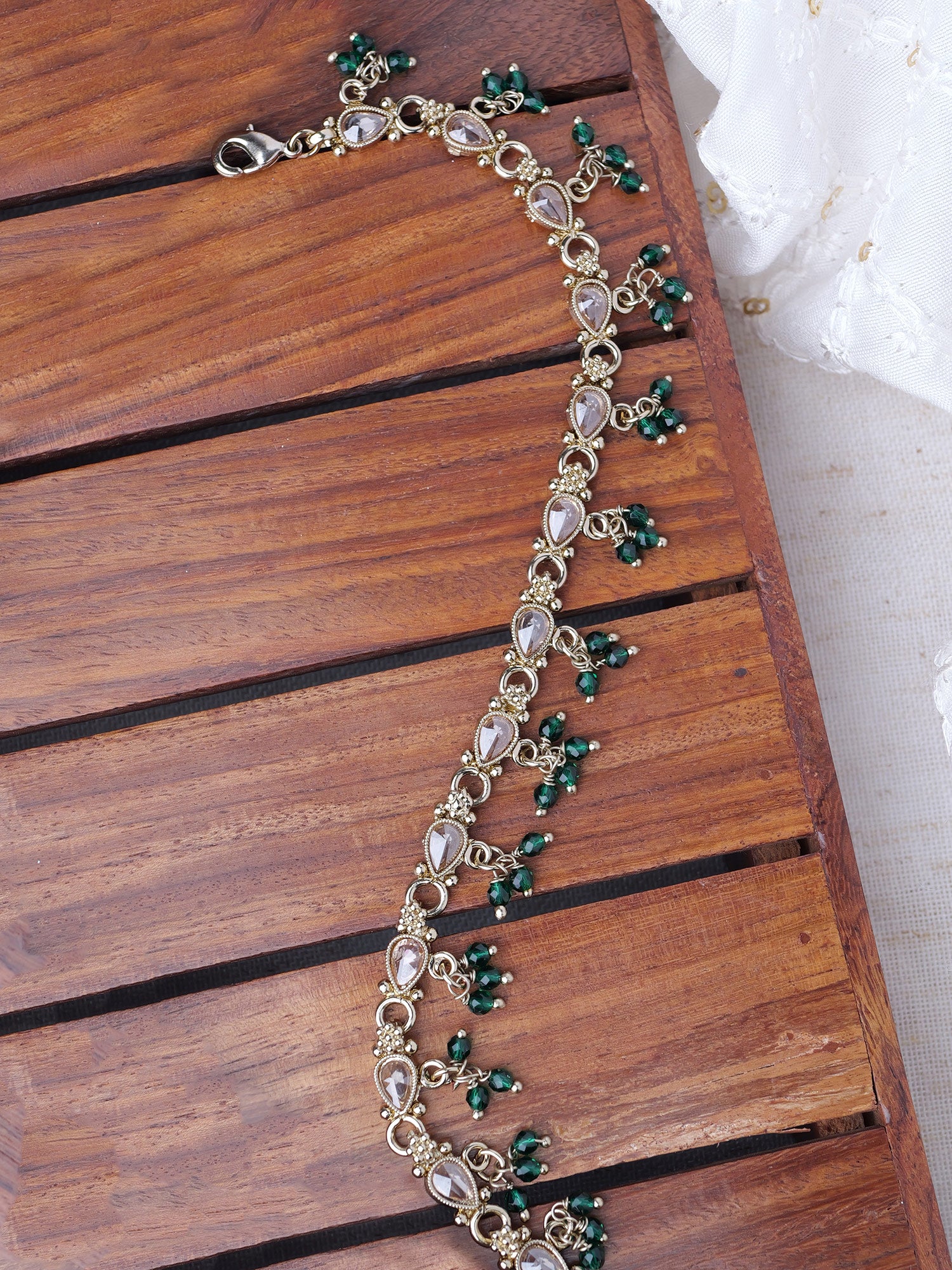 Nysha Pearl Anklet in Green