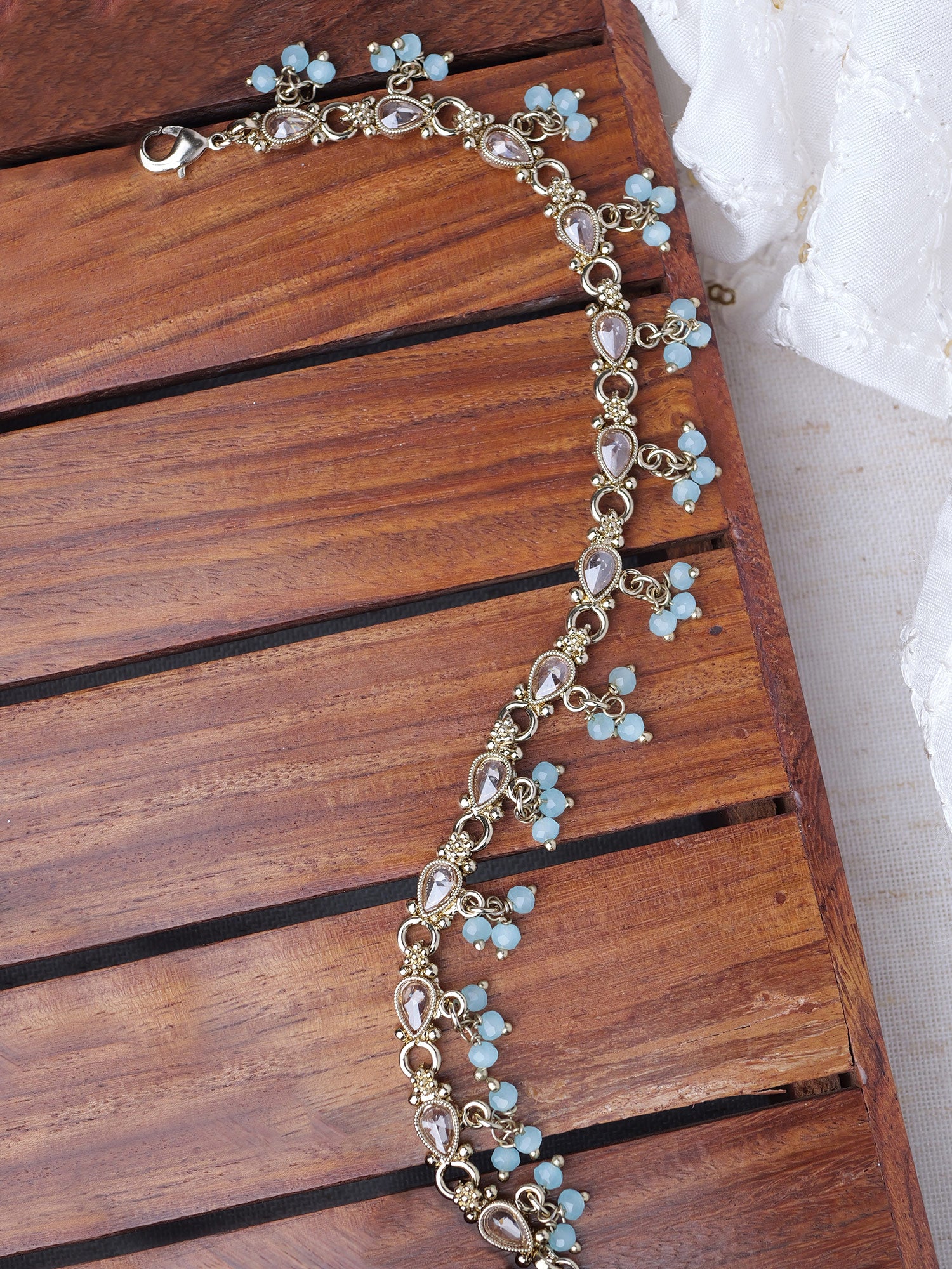 Nysha Pearl Anklet in Light Blue