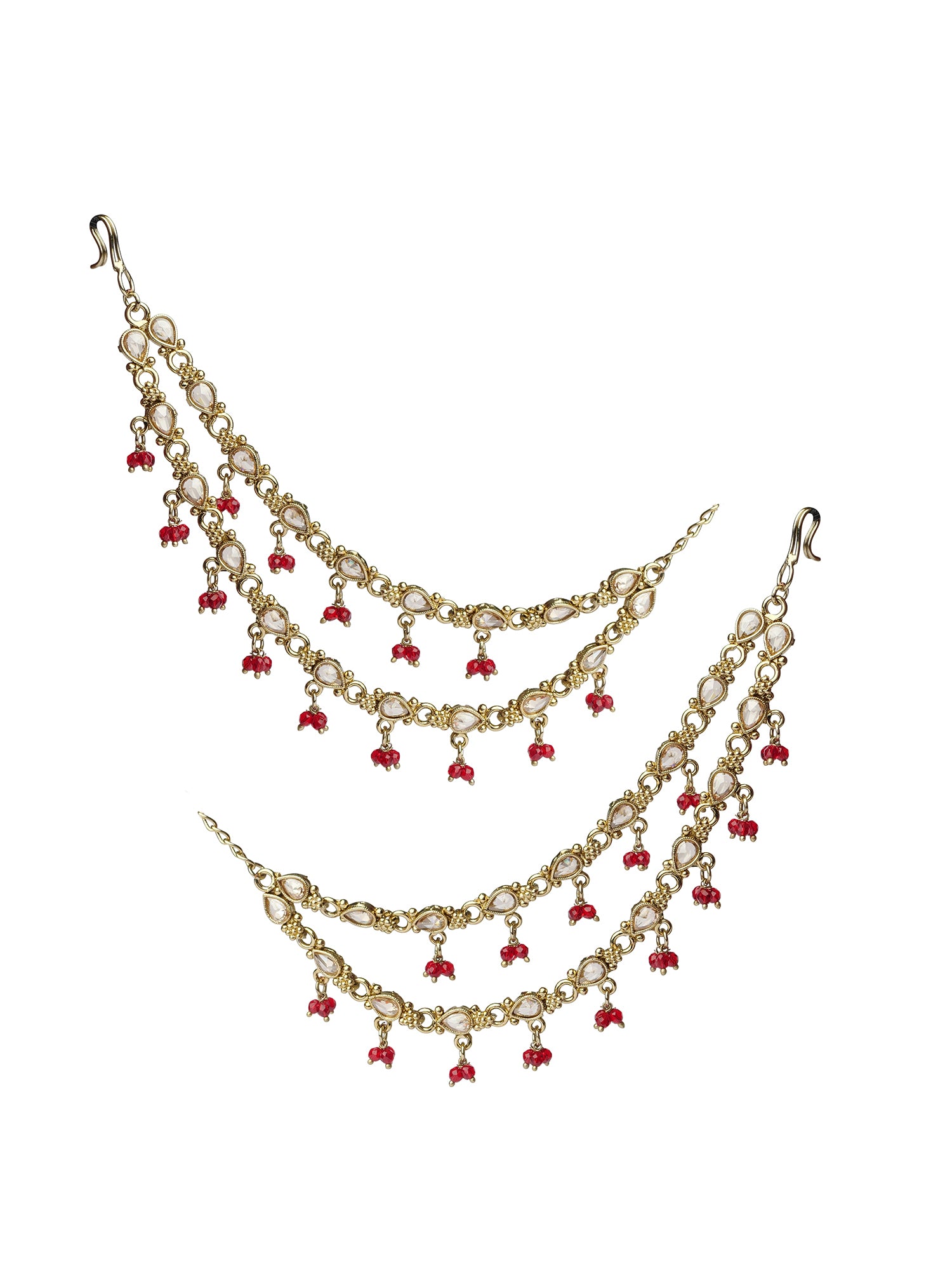 Nysha Ear Chains in Maroon and Antique Gold