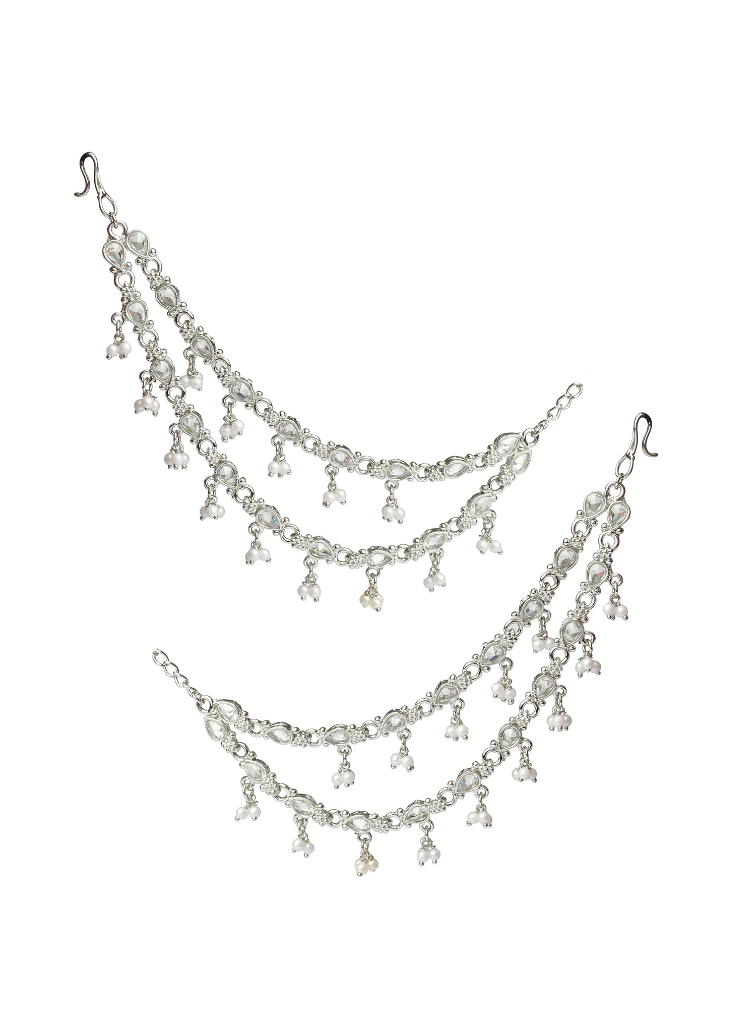 Nysha Ear Chains in Pearl and Rhodium