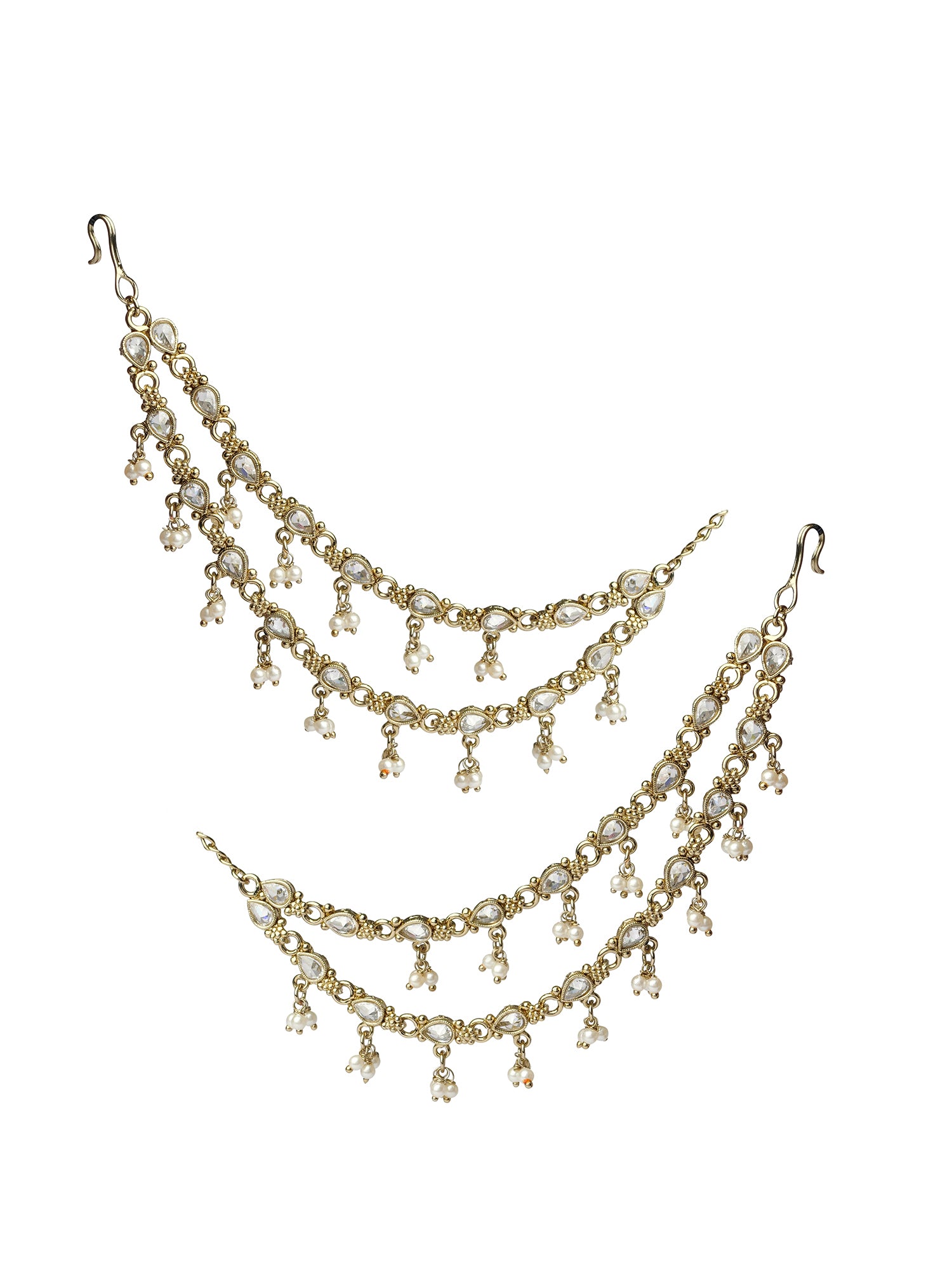 Nysha Ear Chains in White and Antique Gold