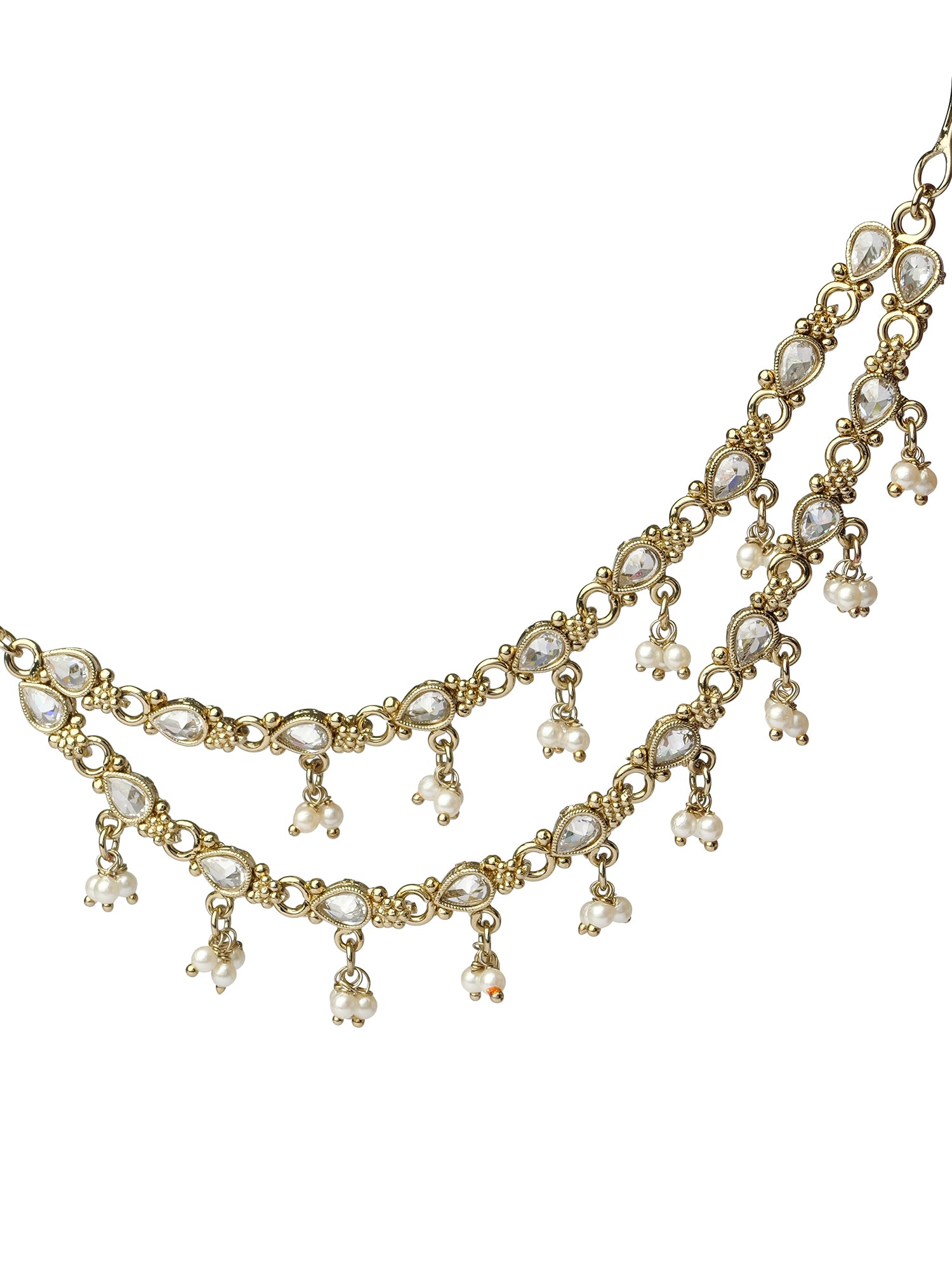 Nysha Ear Chains in White and Antique Gold