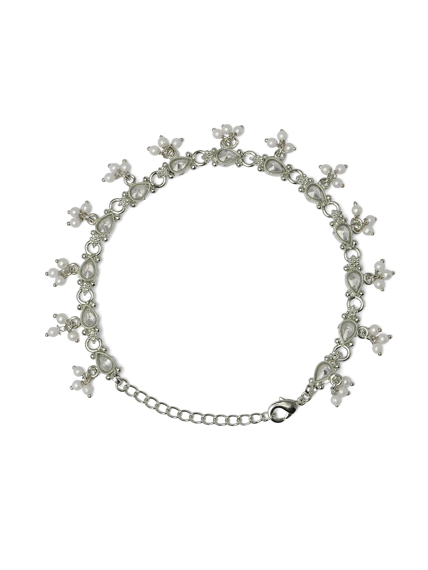 Nysha Pearl Anklet in Rhodium