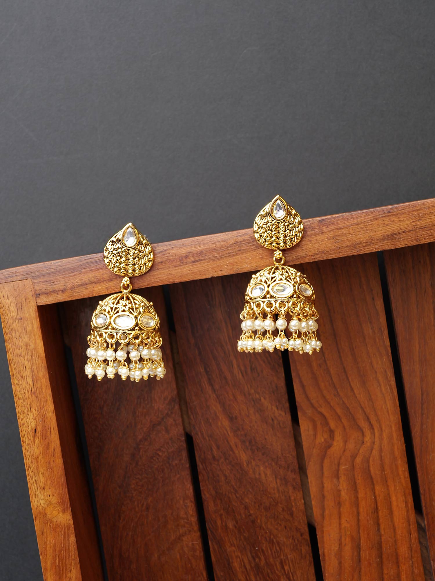 Orisha Kundan Jhumka Earrings in White