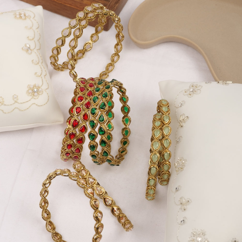 Set of 2 Teardrop Bangles in Antique Gold