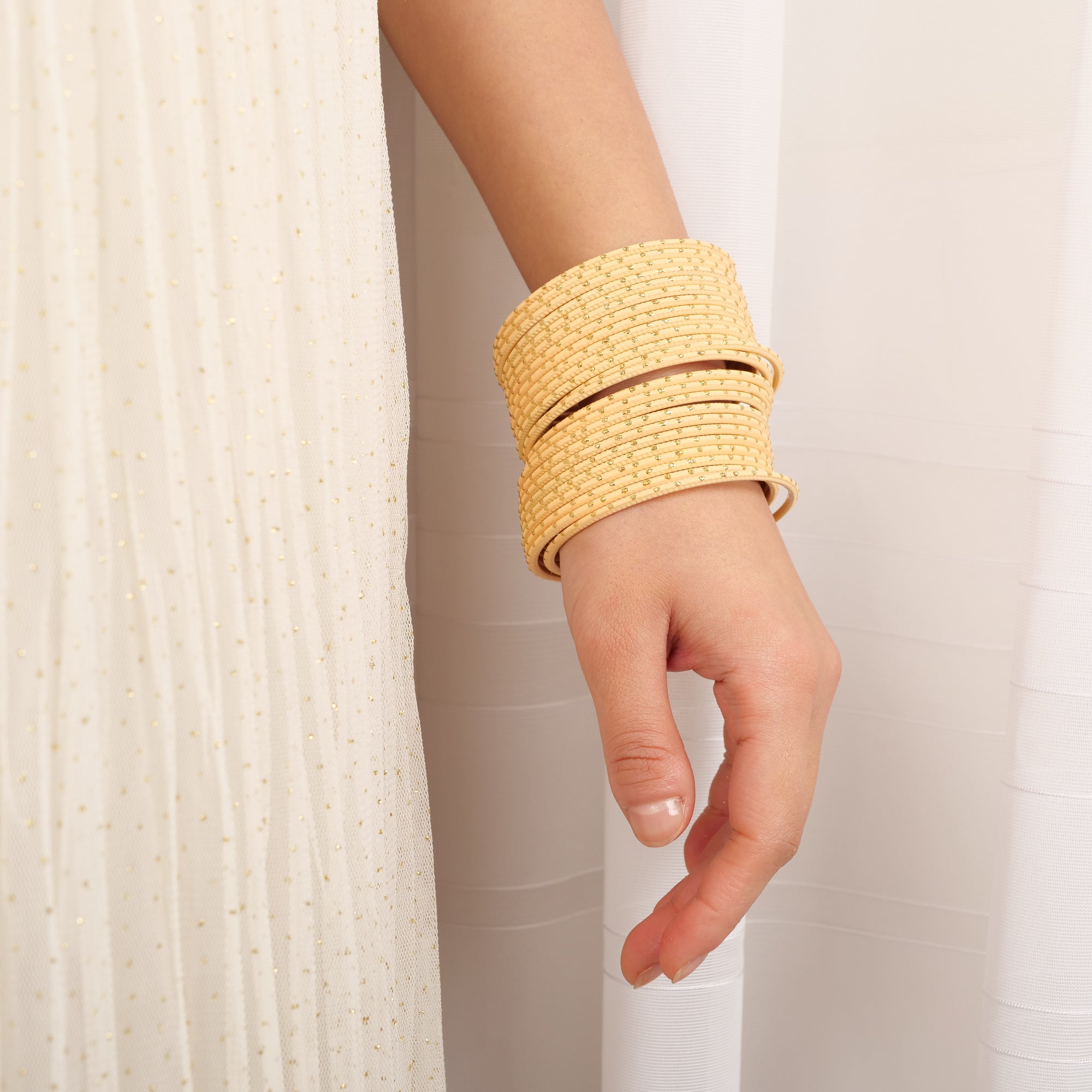Pale Yellow Gold Dot Matte Bangles