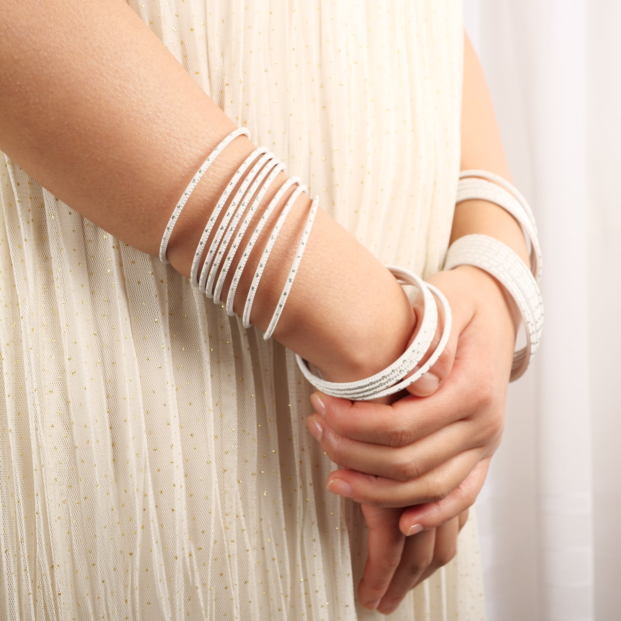 Pure White Silver Dot Bangles