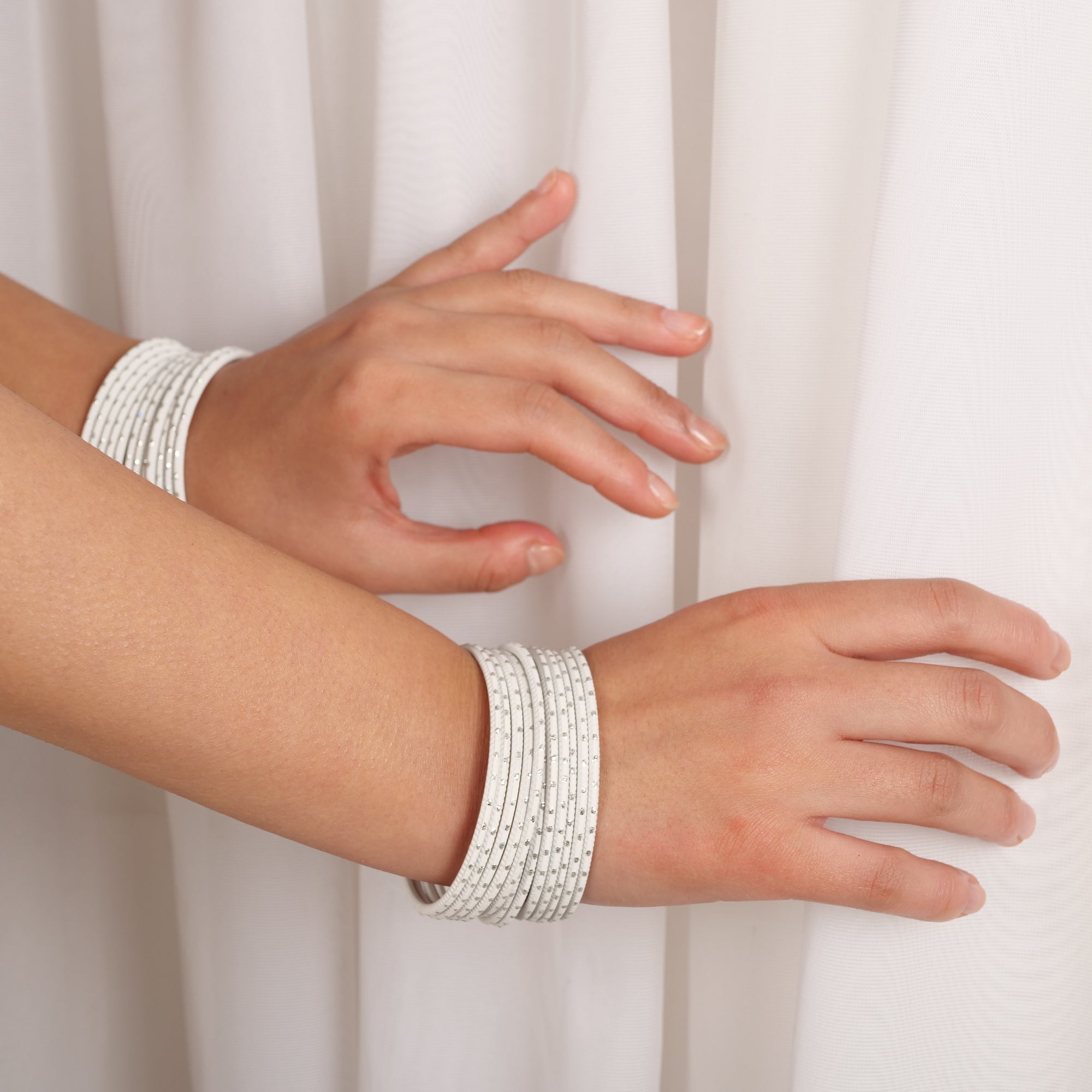 Pure White Silver Dot Bangles