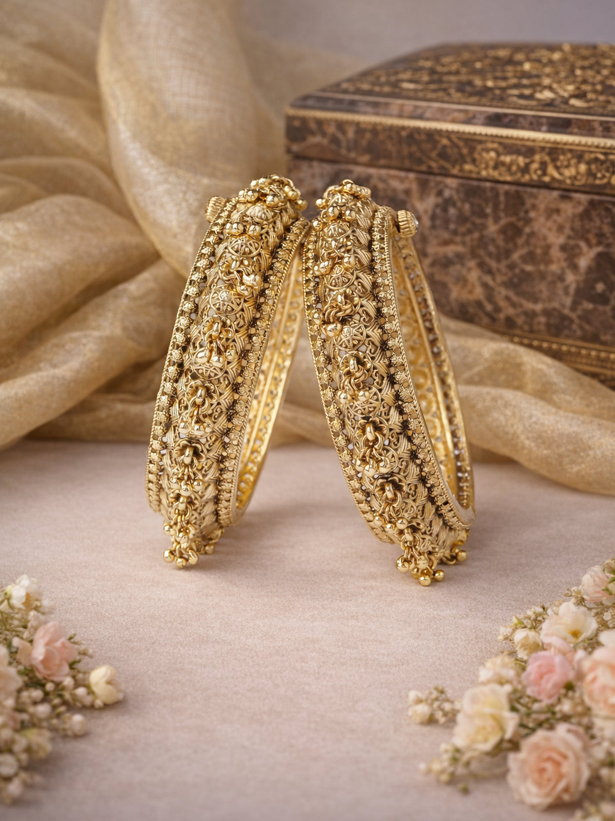 Pallavi Classic Kada Bangles in Gold Oxidised