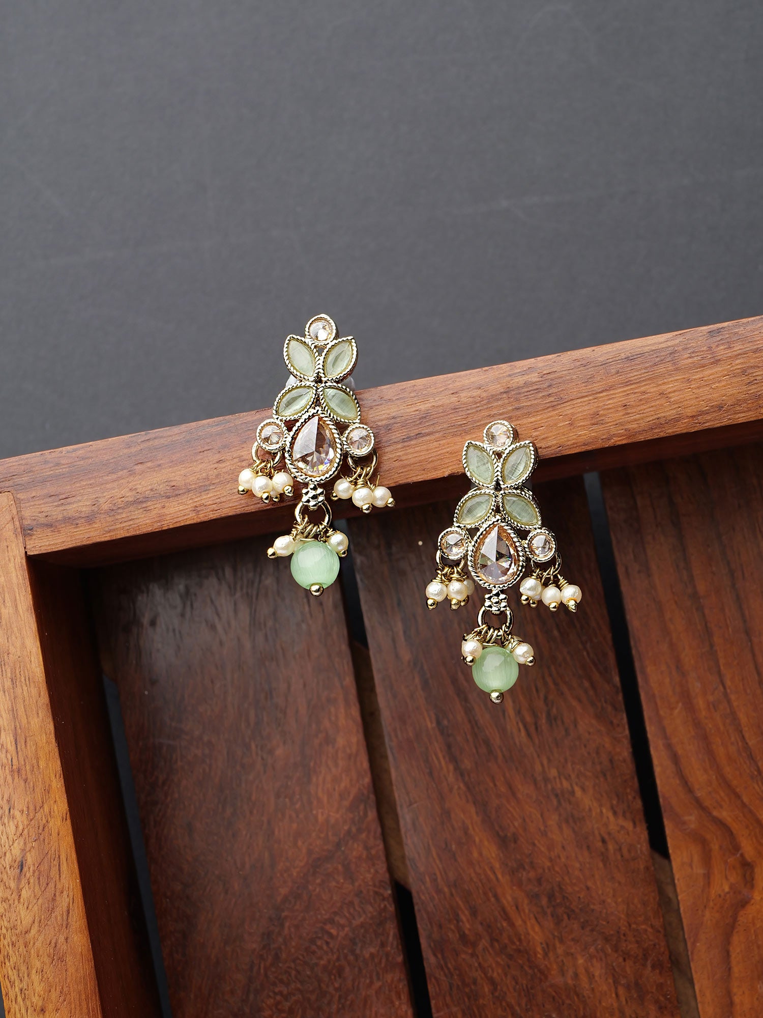 Parina Earrings in Mint and Antique Gold