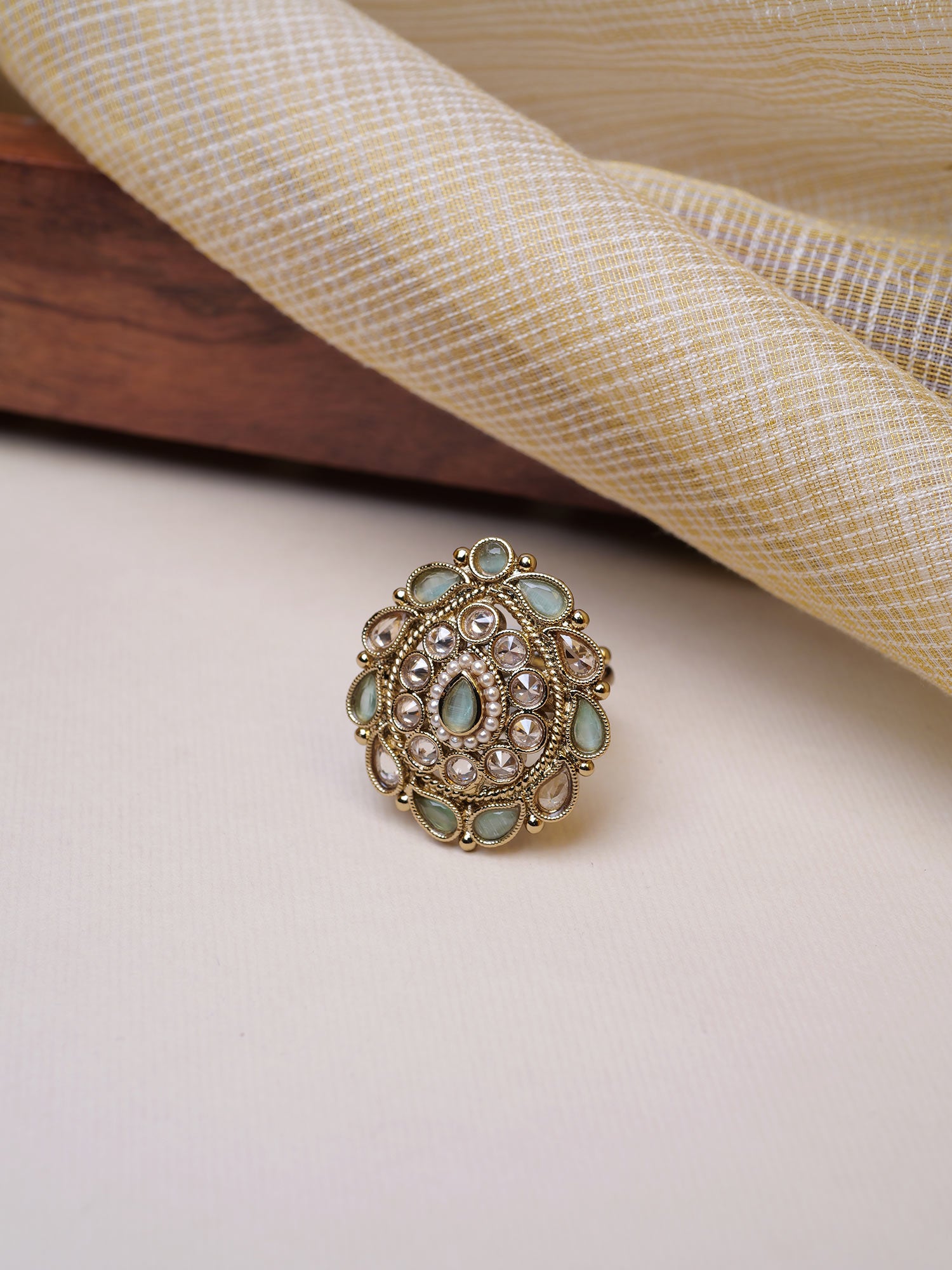 Parisha Ring in Mint and Antique Gold