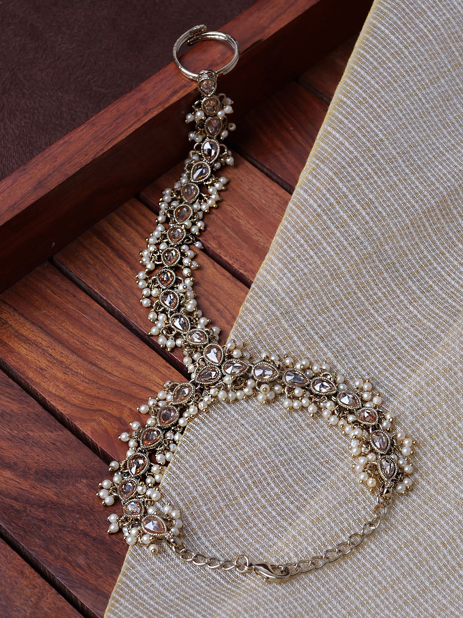 Pearl Cluster Hand Chain in Champagne