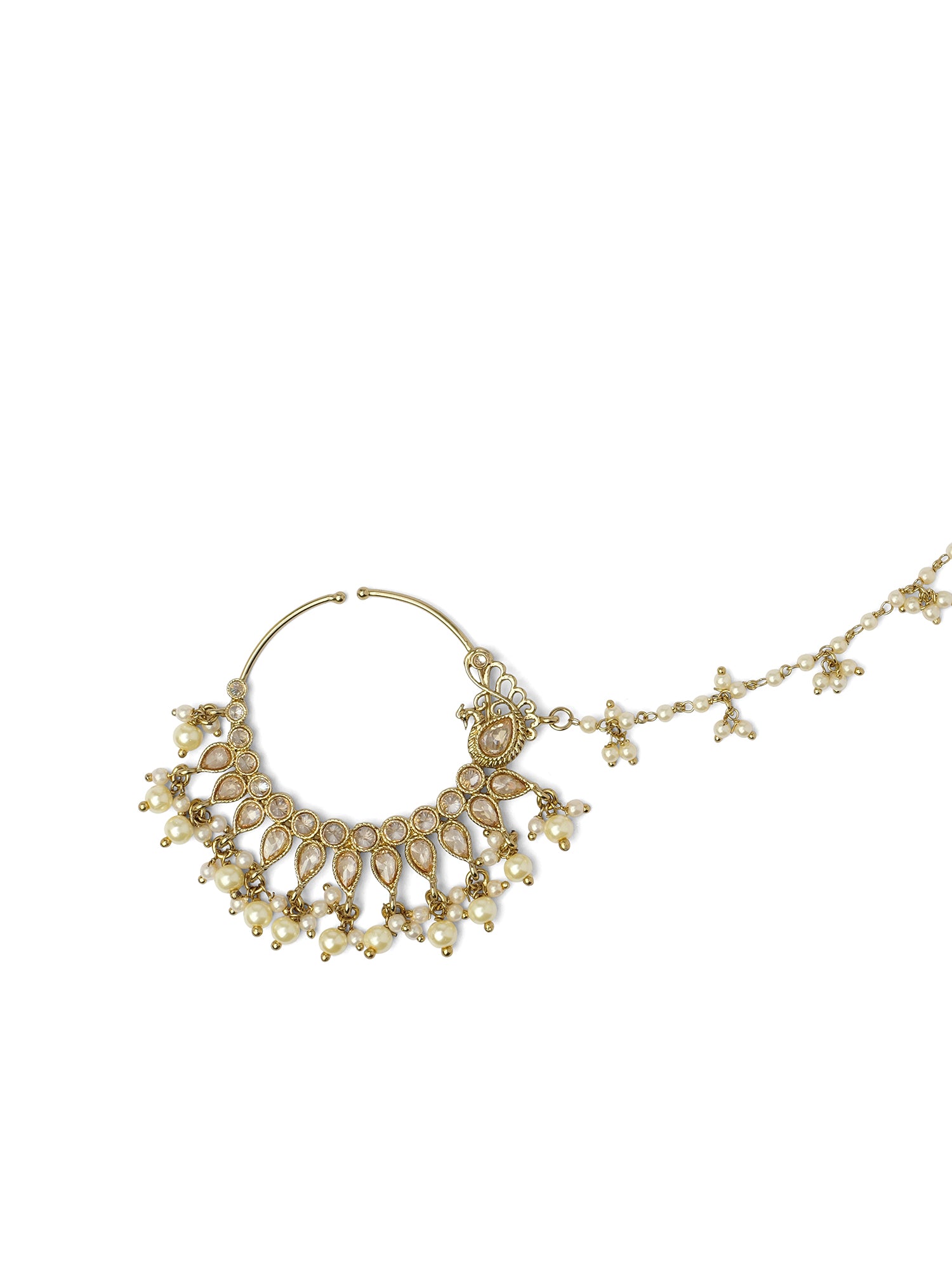 Pearl Cluster Bridal Nose Ring in Champagne