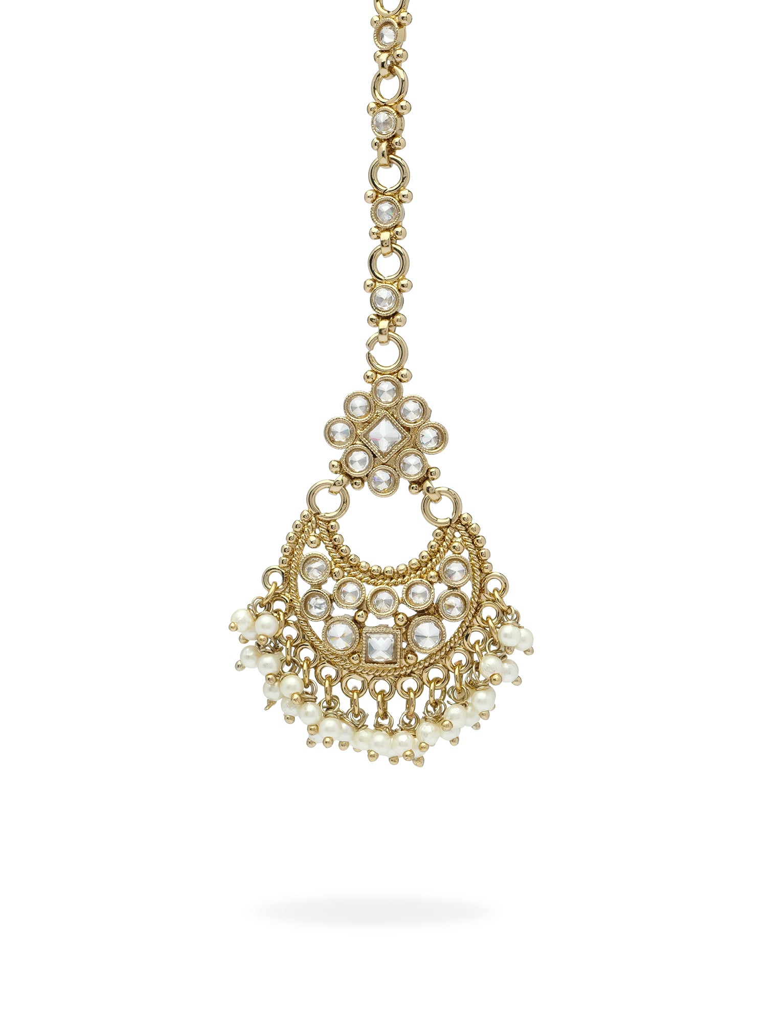 Pearl Cluster Maang Tikka in White and Antique Gold