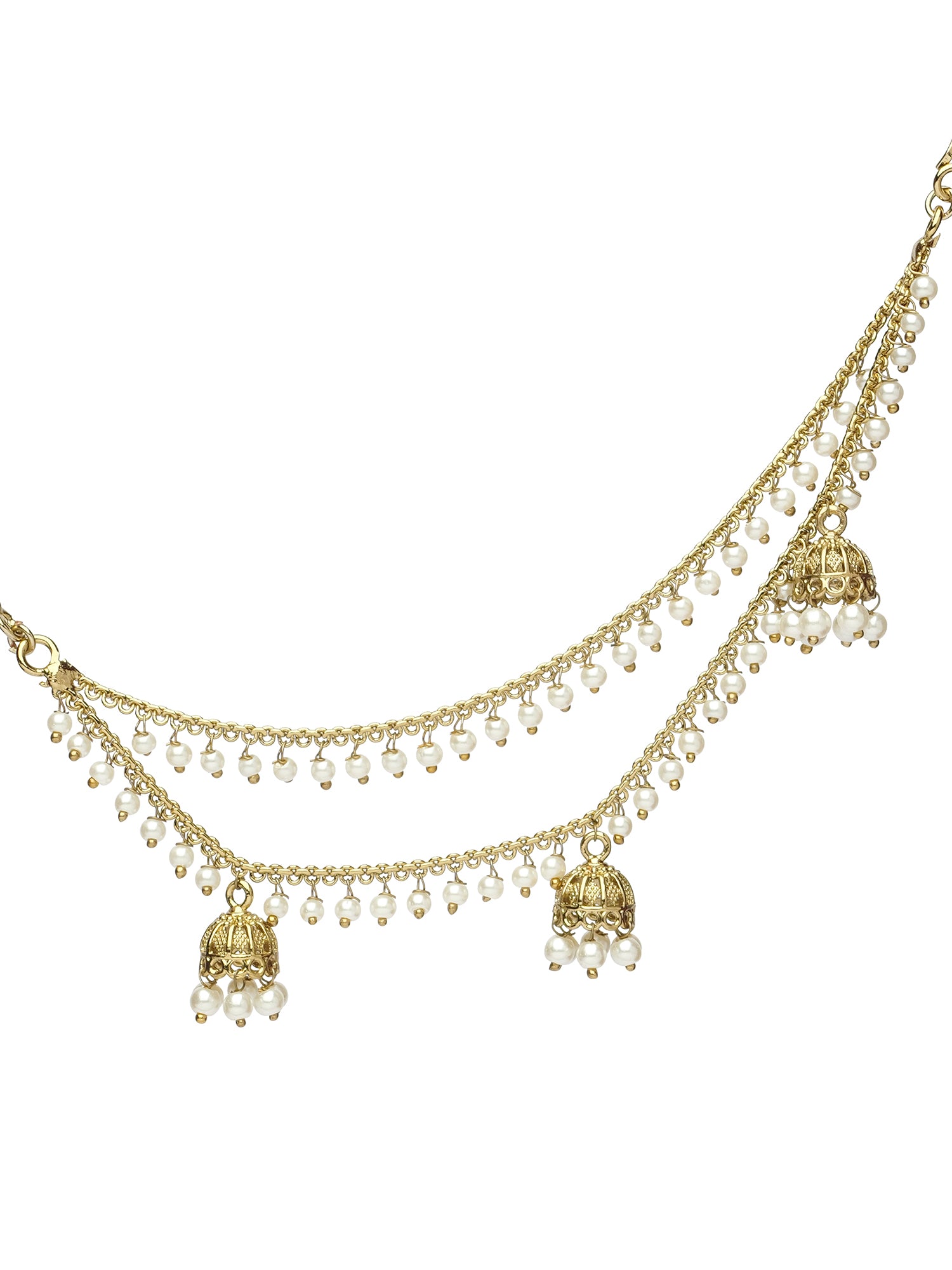 Pearl Droplet Jhumka Ear Chains in White