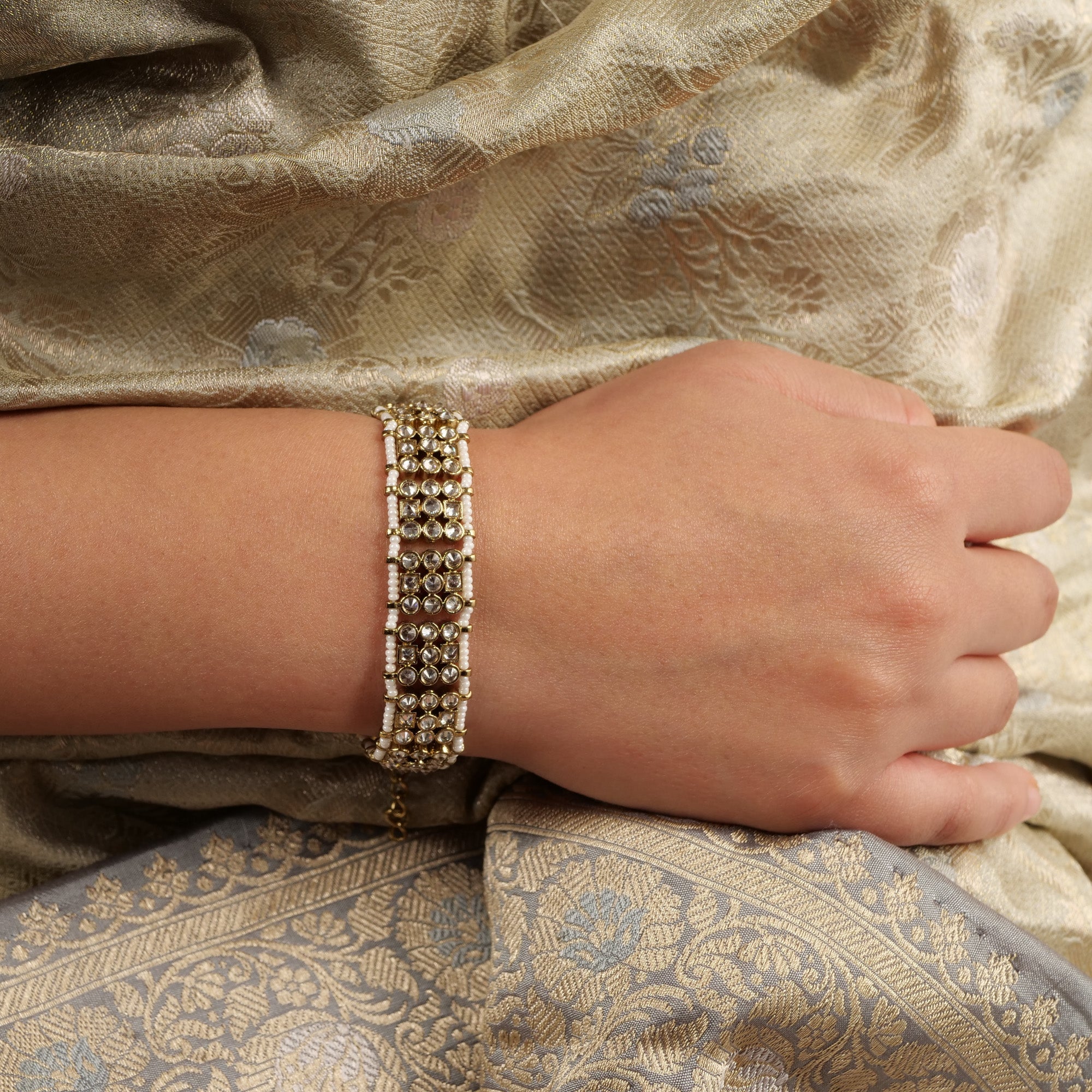 Pearl Edge Wide Bracelet in White