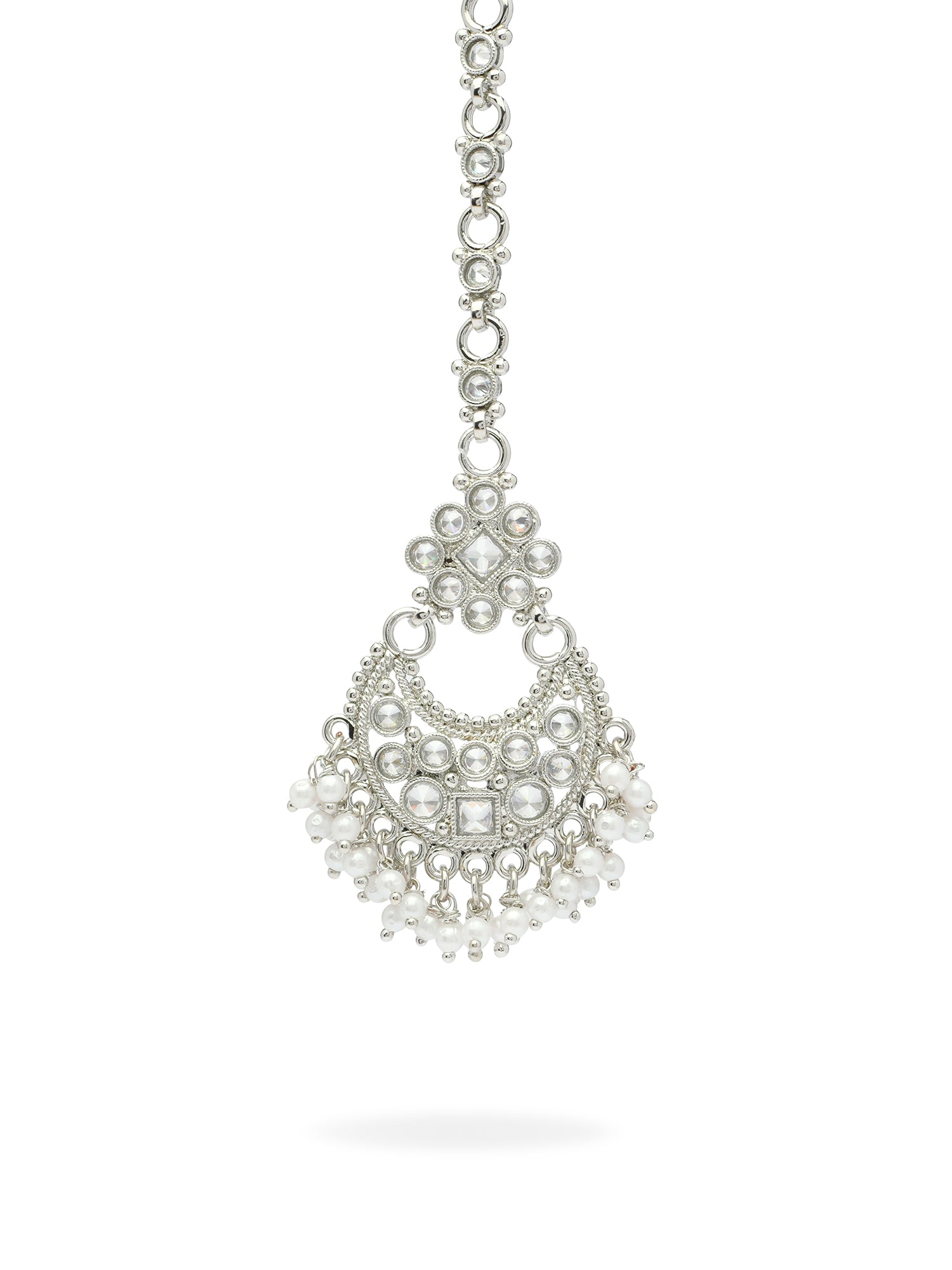 Pearl Cluster Maang Tikka in Rhodium