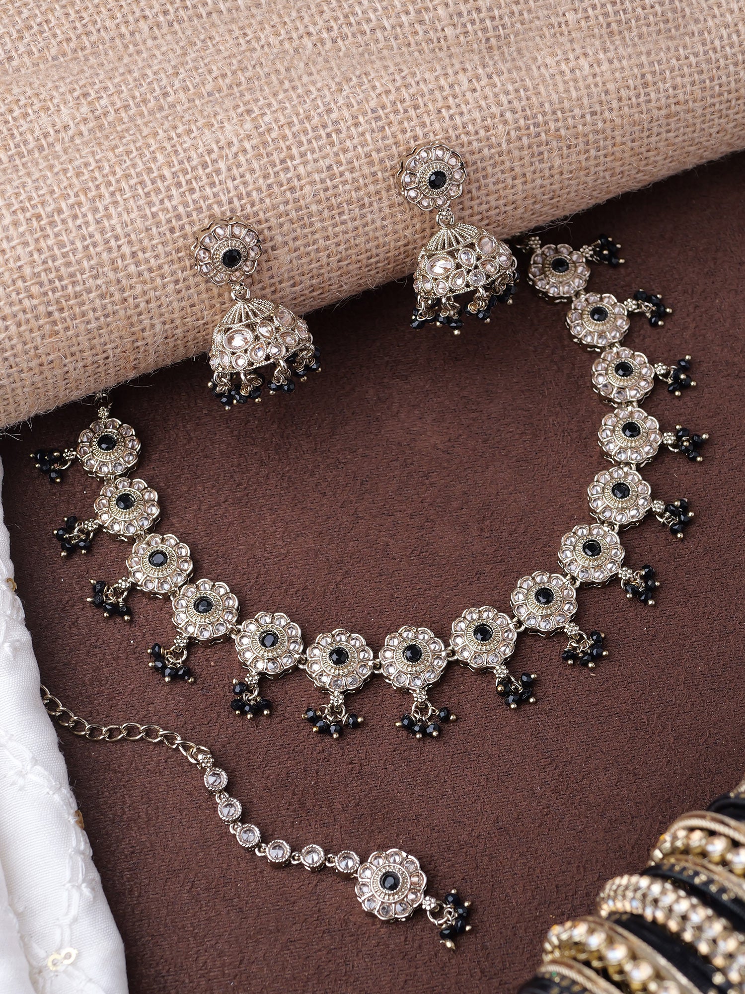 Phool Necklace Set in Black