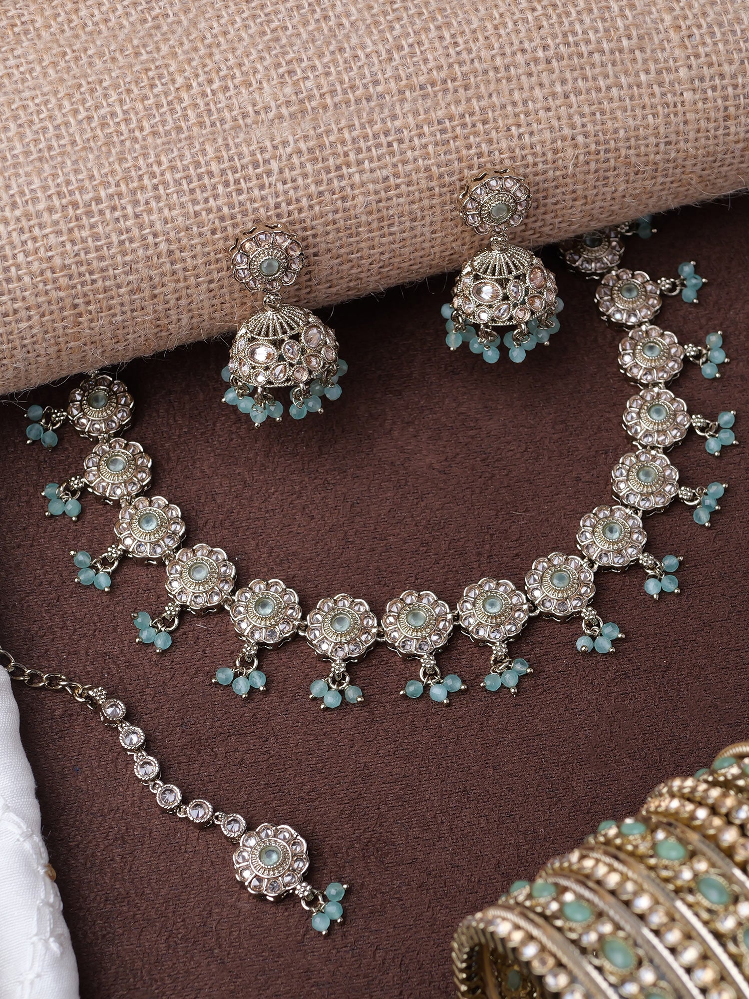 Phool Necklace Set in Light Blue