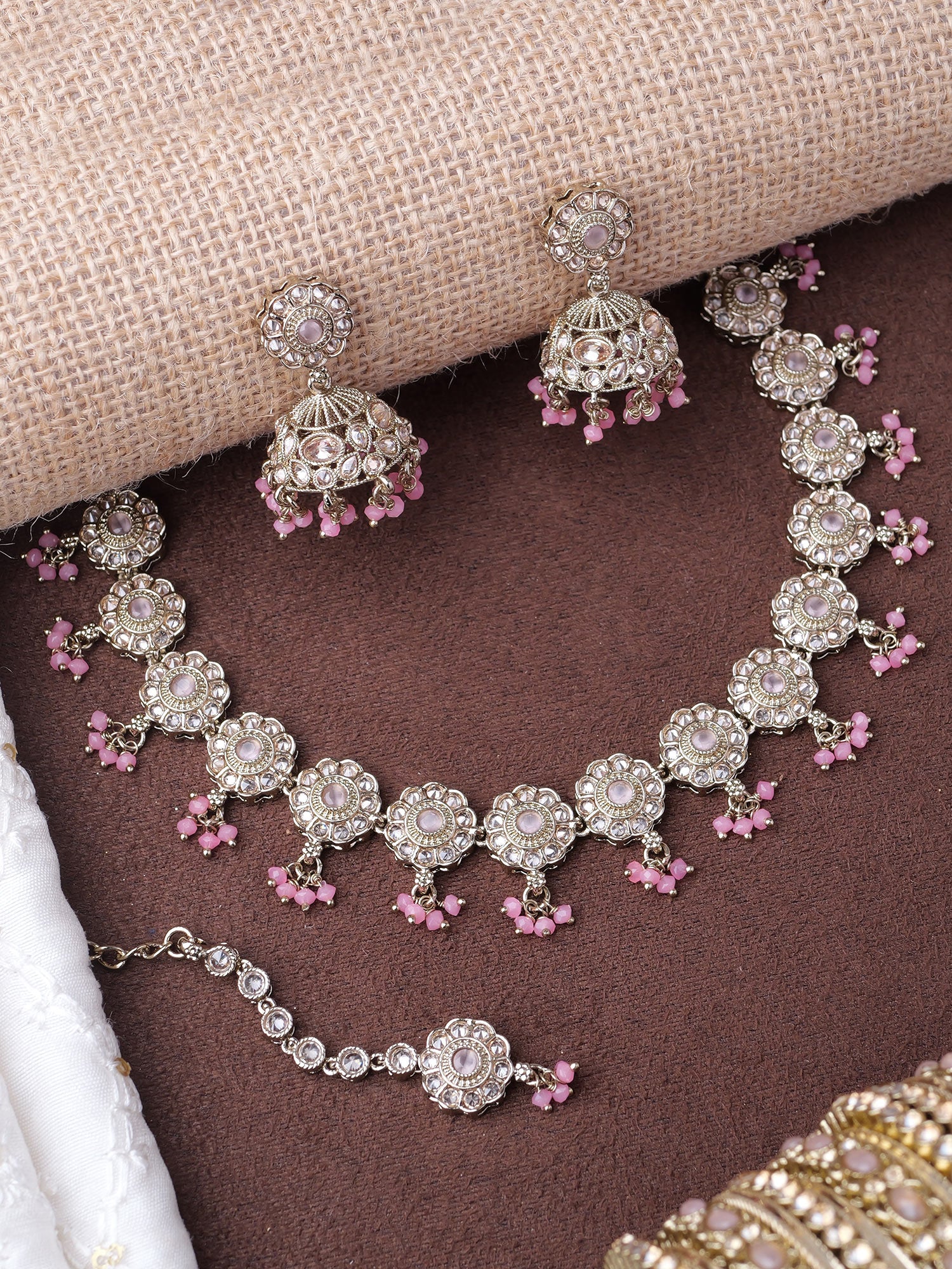 Phool Necklace Set in Light Pink