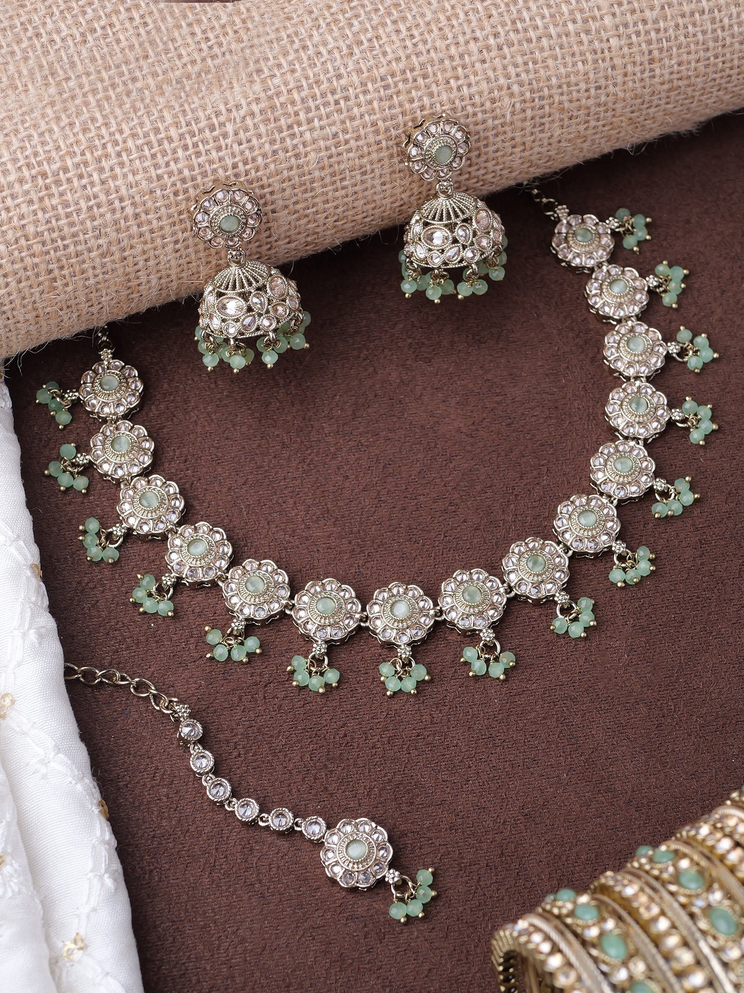 Phool Necklace Set in Mint