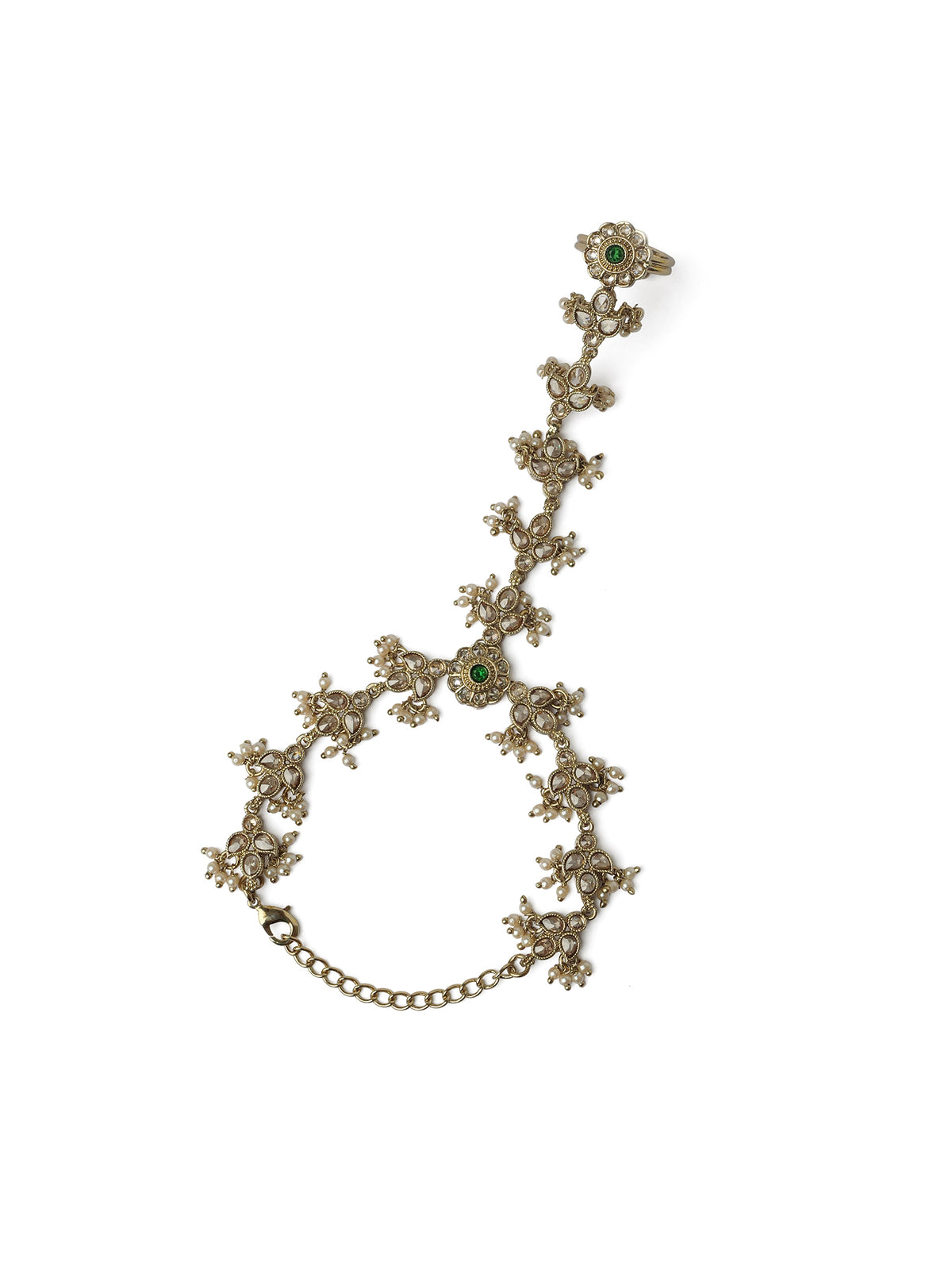 Phool Crystal Hand Chain in Green