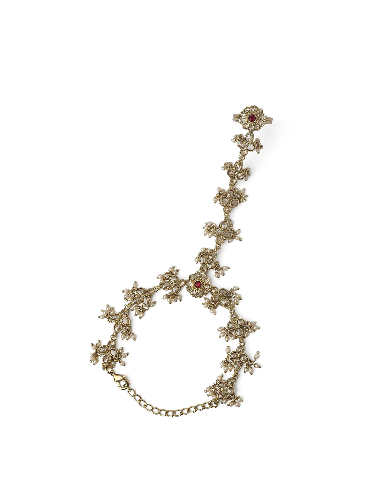 Phool Crystal Hand Chain in Maroon