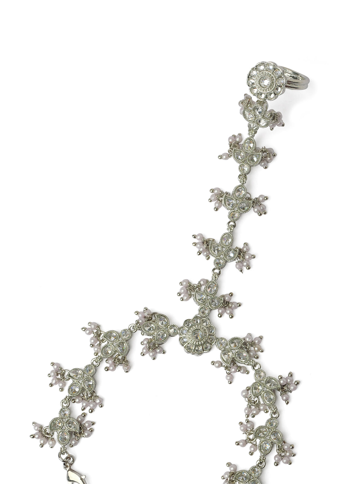 Phool Crystal Hand Chain in Rhodium