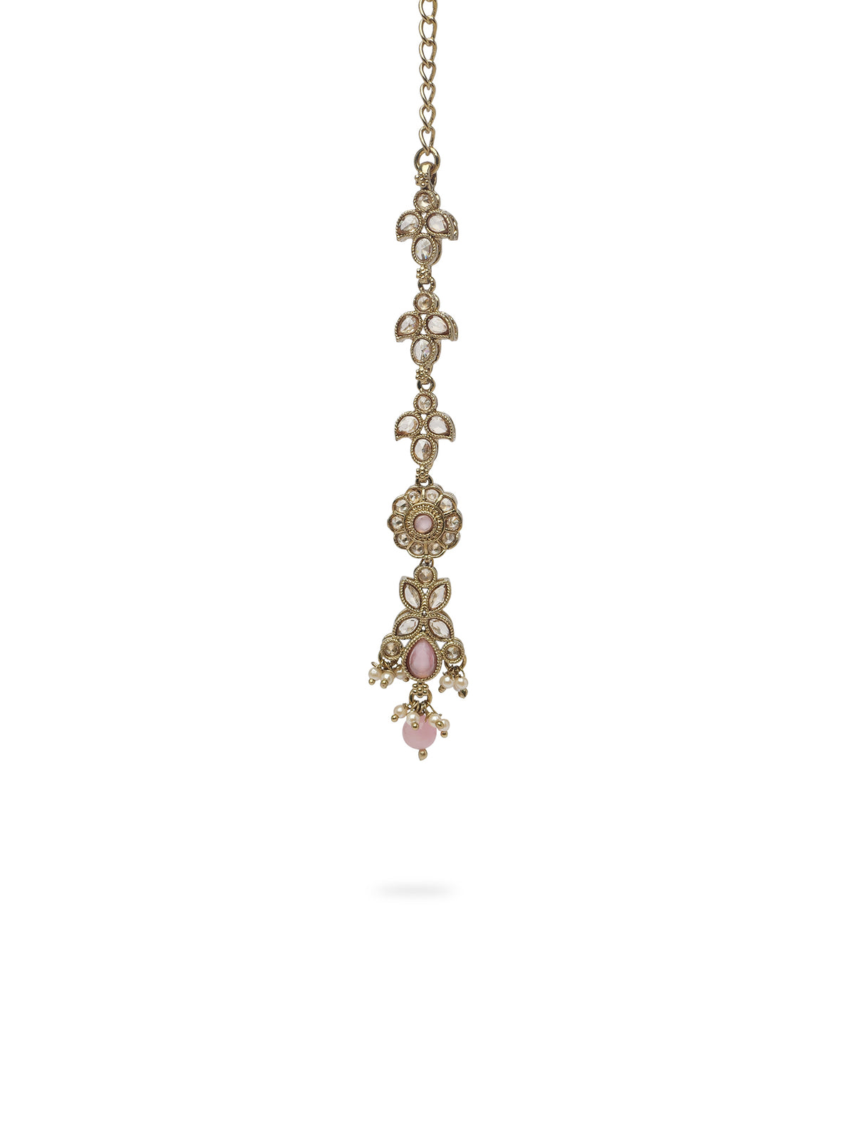 Phool Crystal Maang in Light Pink