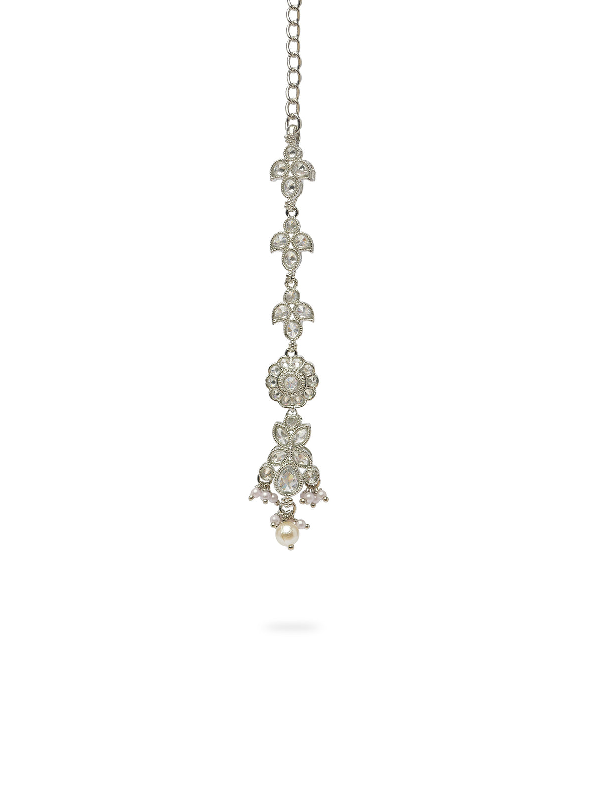 Phool Crystal Maang in Rhodium