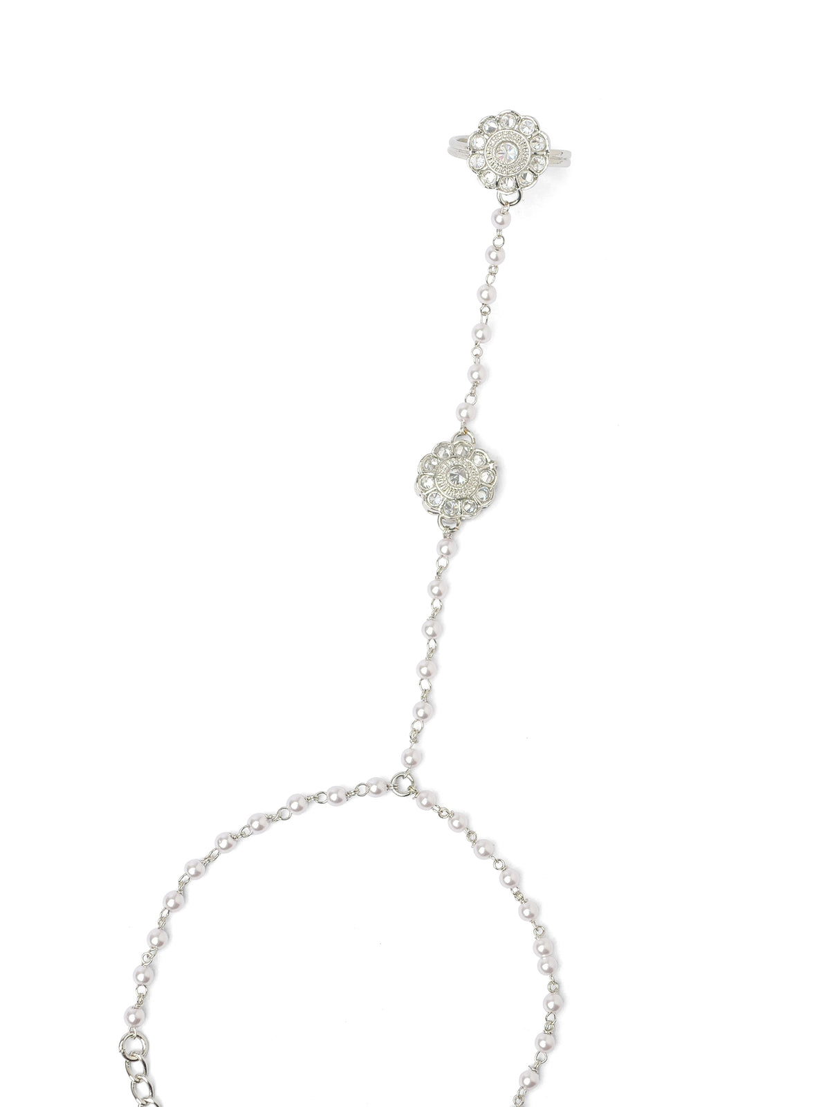 Phool Hand Chain in Rhodium