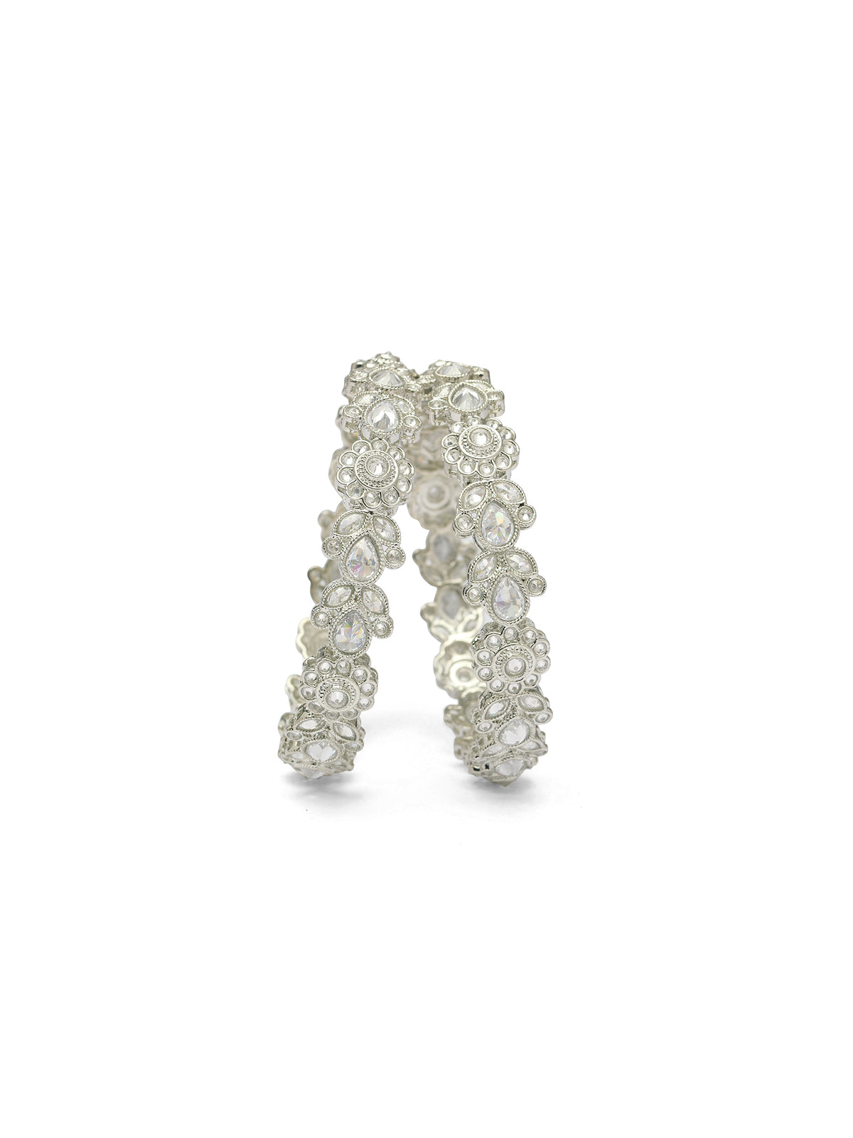 Phool Kada Bangles in Rhodium