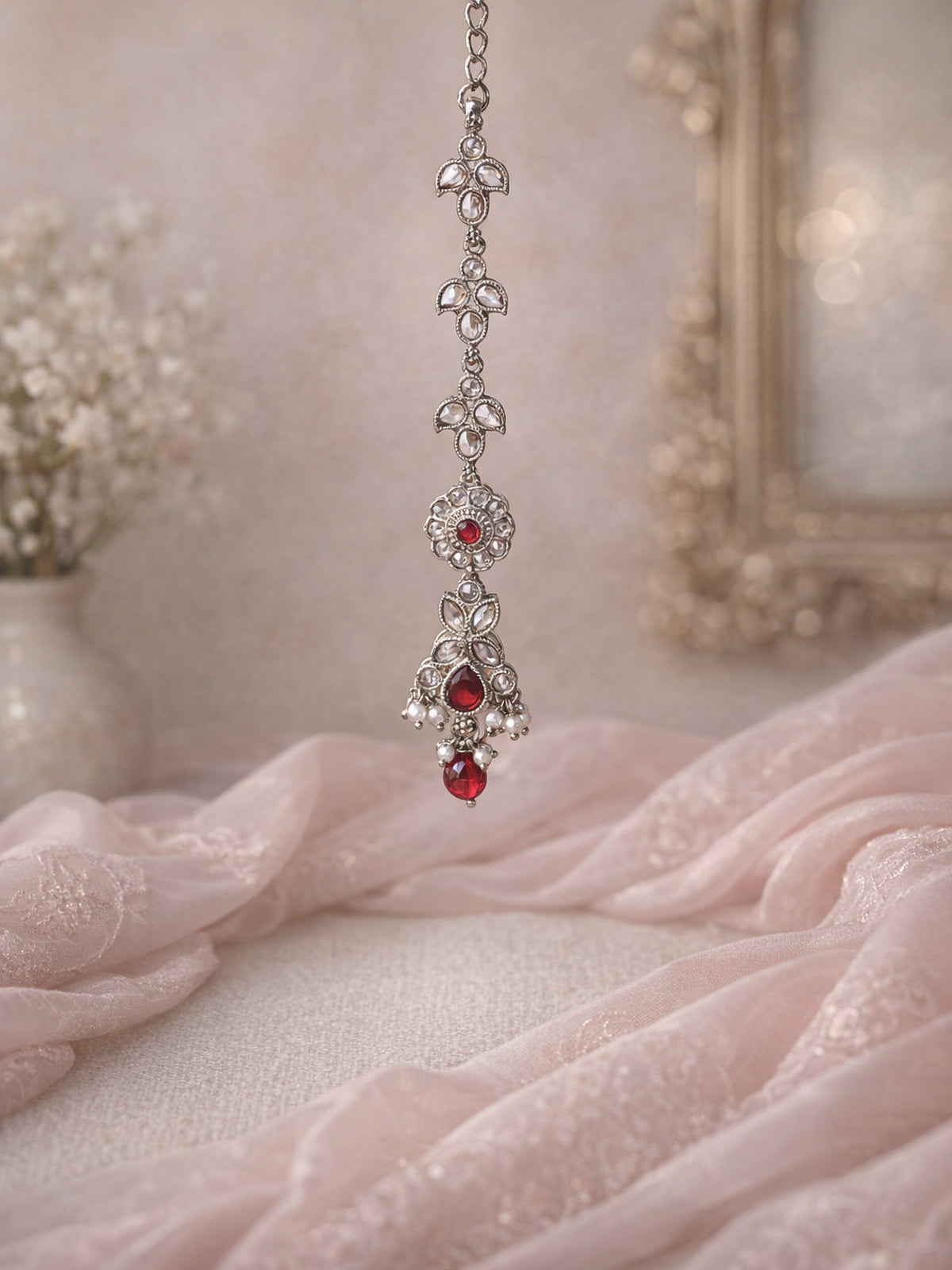 Phool Crystal Maang in Maroon