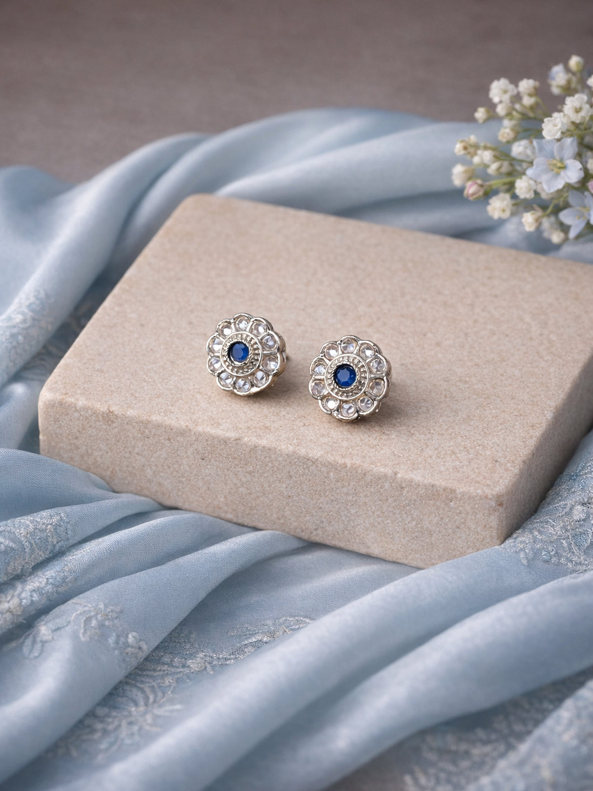 Phool Ear Studs in Blue