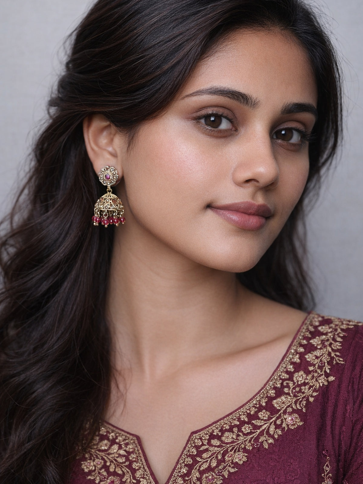 Phool Jhumka Earrings in Hot Pink