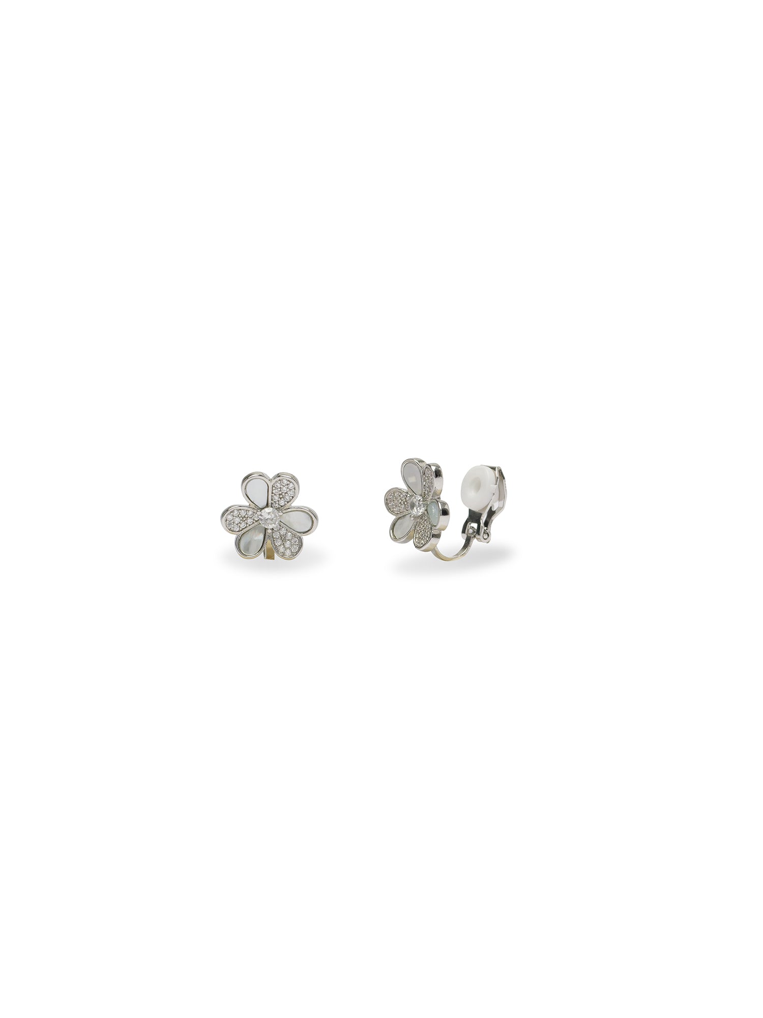 Poppy Clip-On Cubic Zirconia Earrings in Rhodium