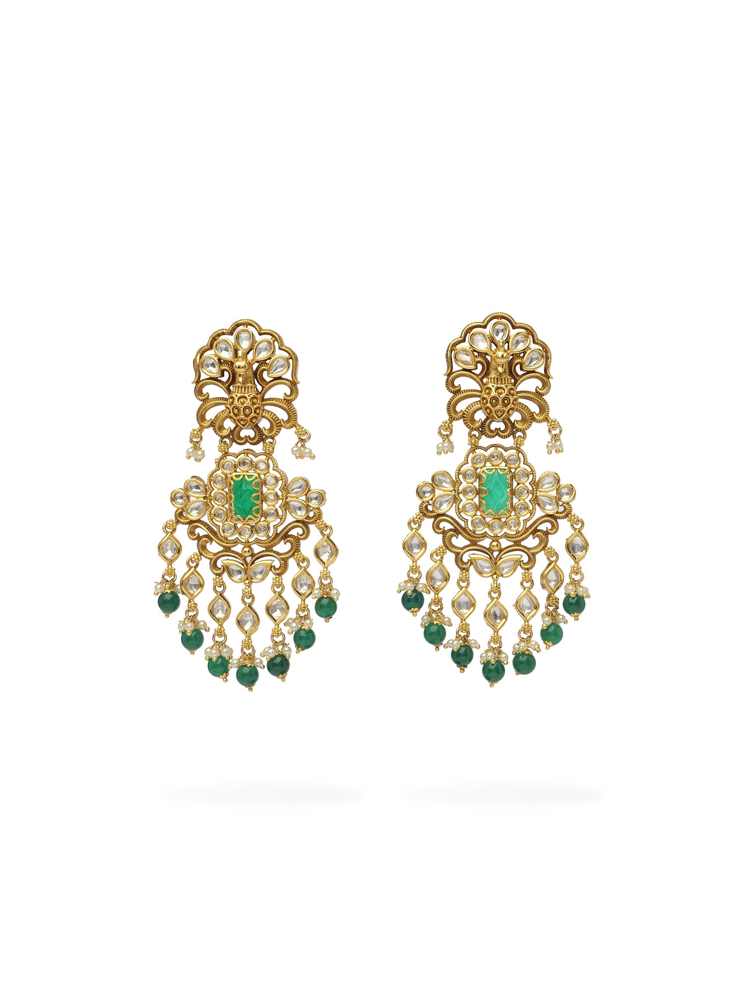 Pranali Kundan Long Earrings in Green